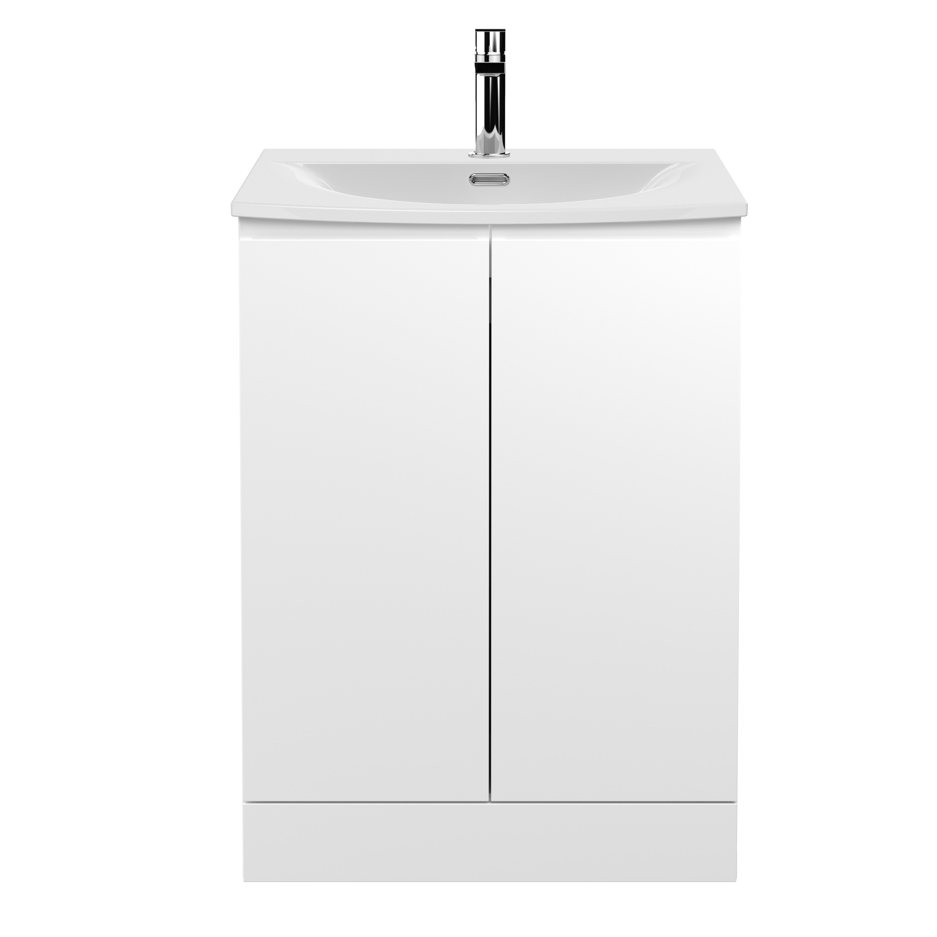 Hudson Reed Urban Satin White 600mm Floor Standing 2 Door Vanity Unit and Curved Ceramic Basin URB108G