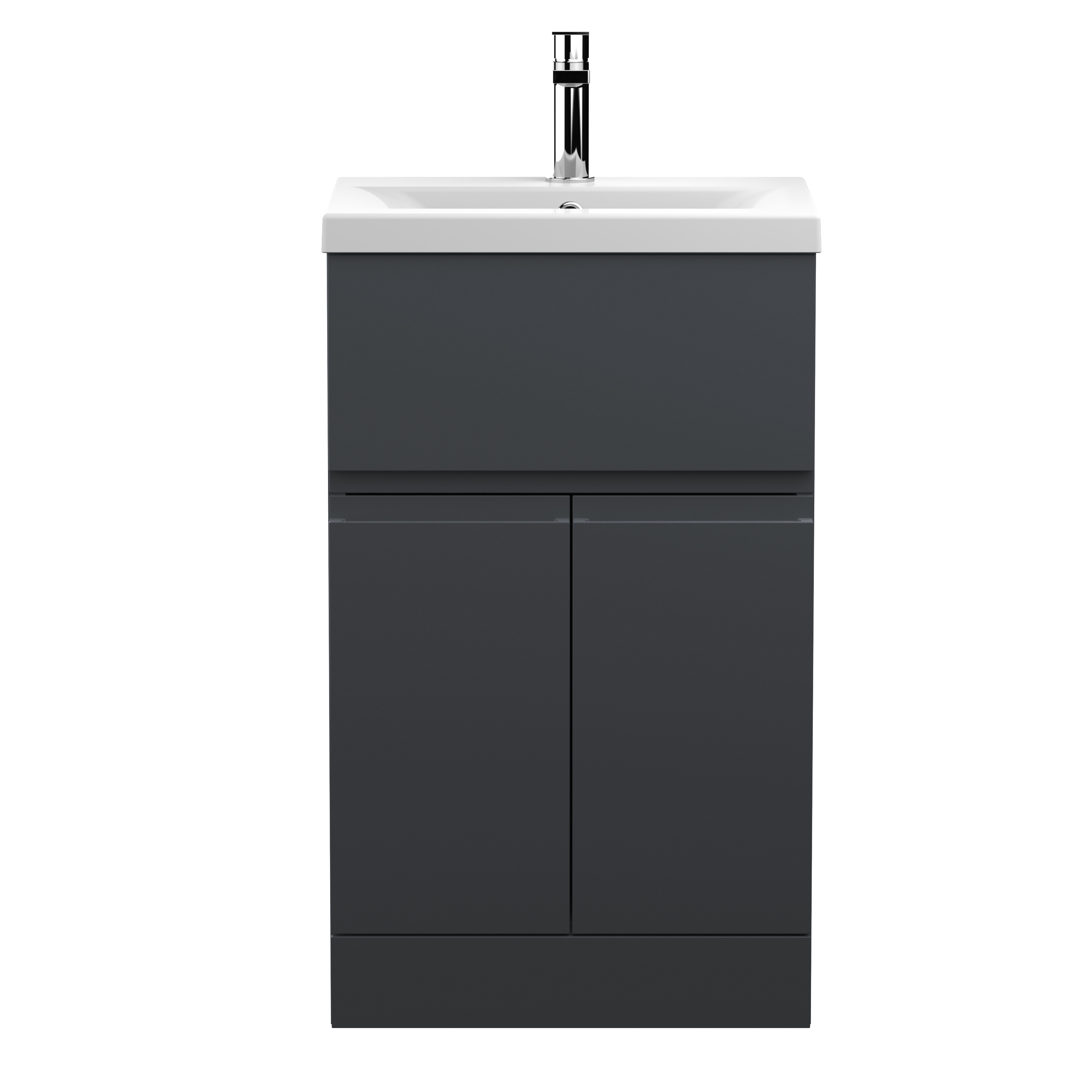 Hudson Reed Urban Soft Black 500mm Floor Standing 2 Door Drawer Vanity Unit and Mid Edge Ceramic Basin URB1401A