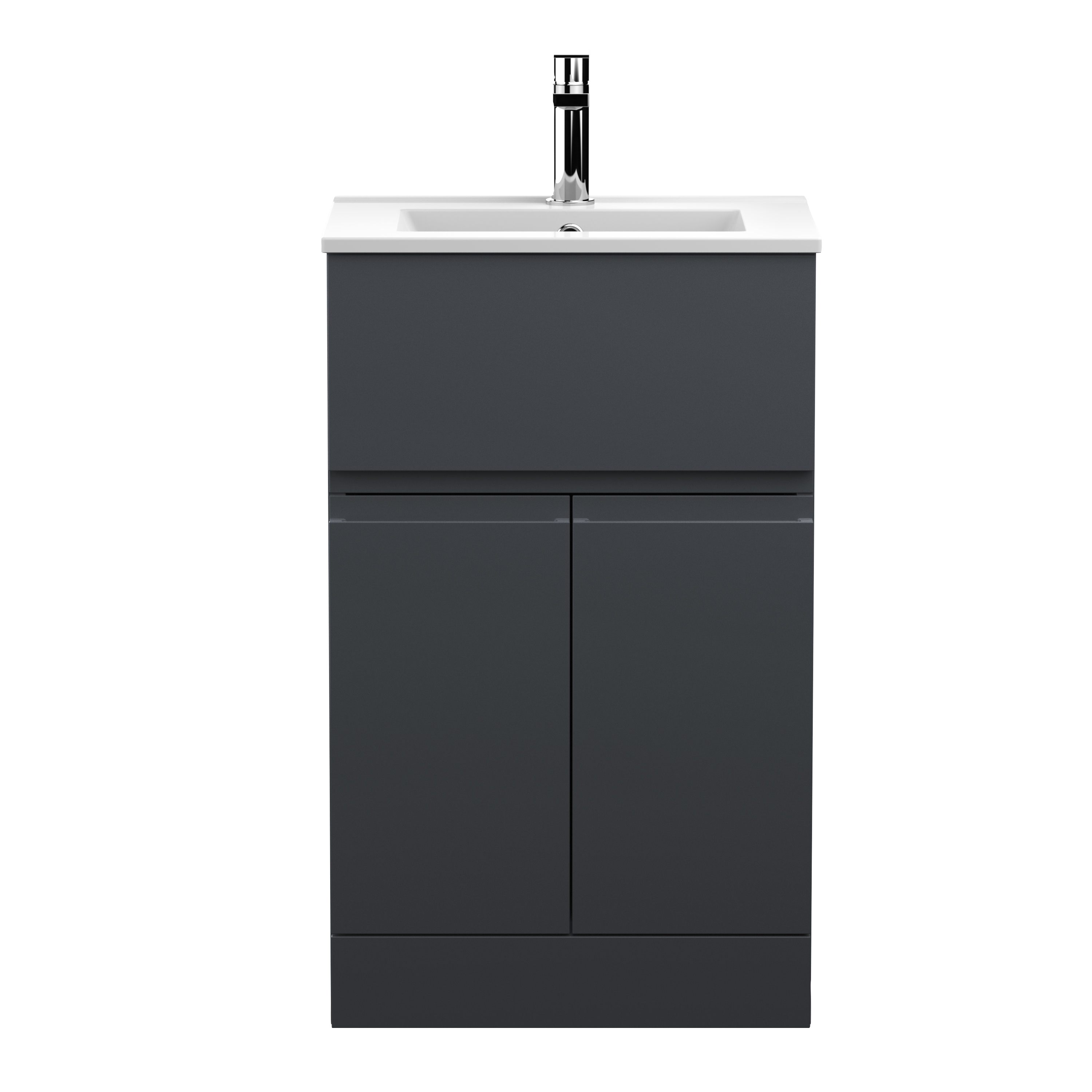 Hudson Reed Urban Soft Black 500mm Floor Standing 2 Door Drawer Vanity Unit and Basin URB1401B