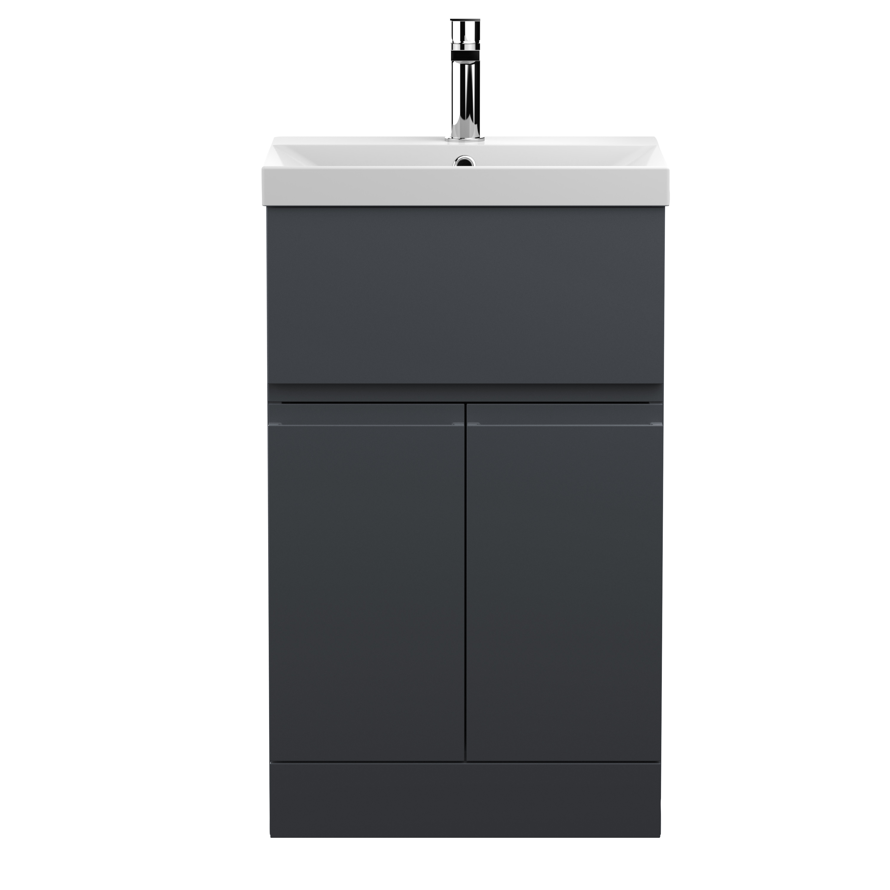 Hudson Reed Urban Soft Black 500mm Floor Standing 2 Door Drawer Vanity Unit and Thin Edge Basin URB1401D