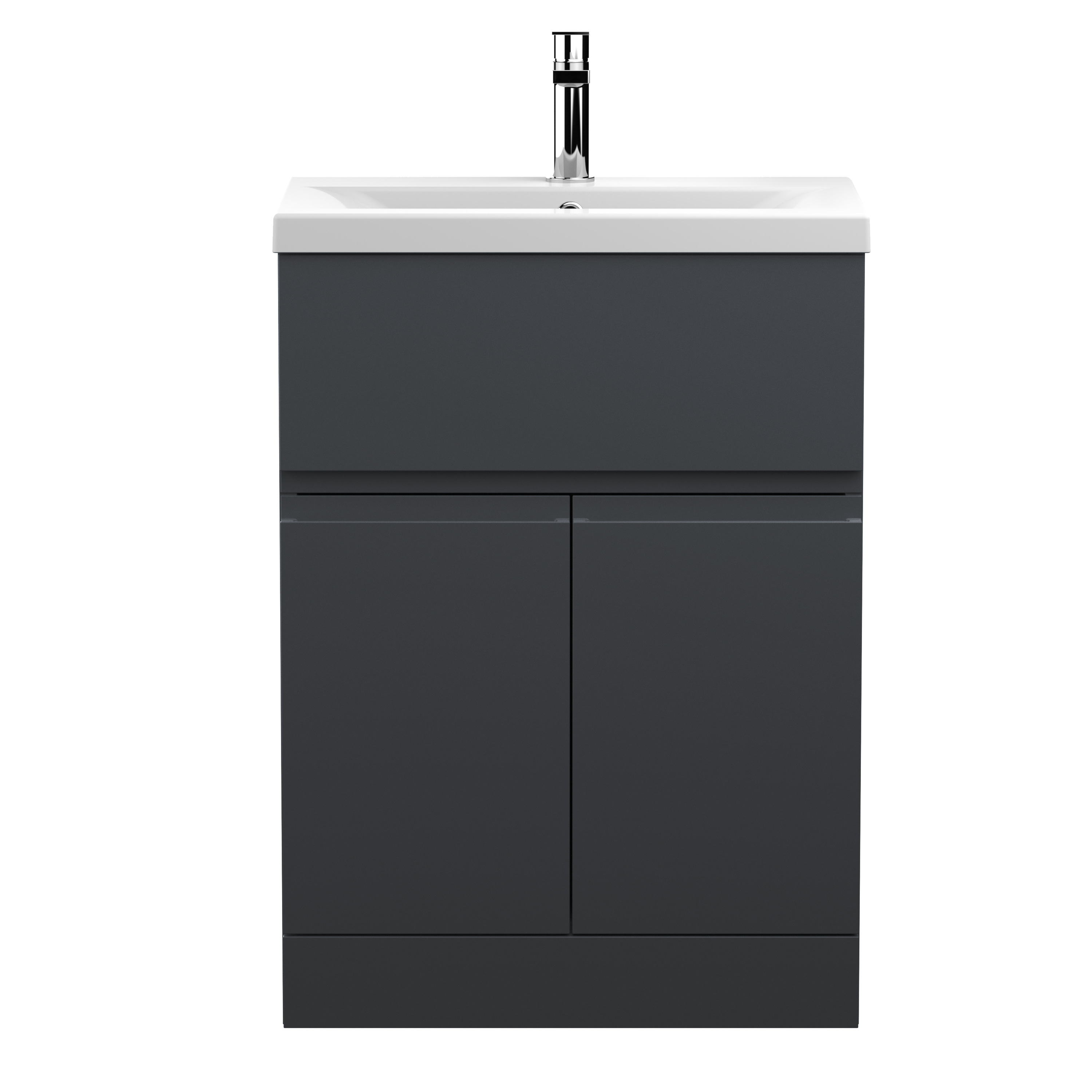 Hudson Reed Urban Soft Black 600mm Floor Standing 2 Door Drawer Vanity Unit and Mid Edge Ceramic Basin URB1403A