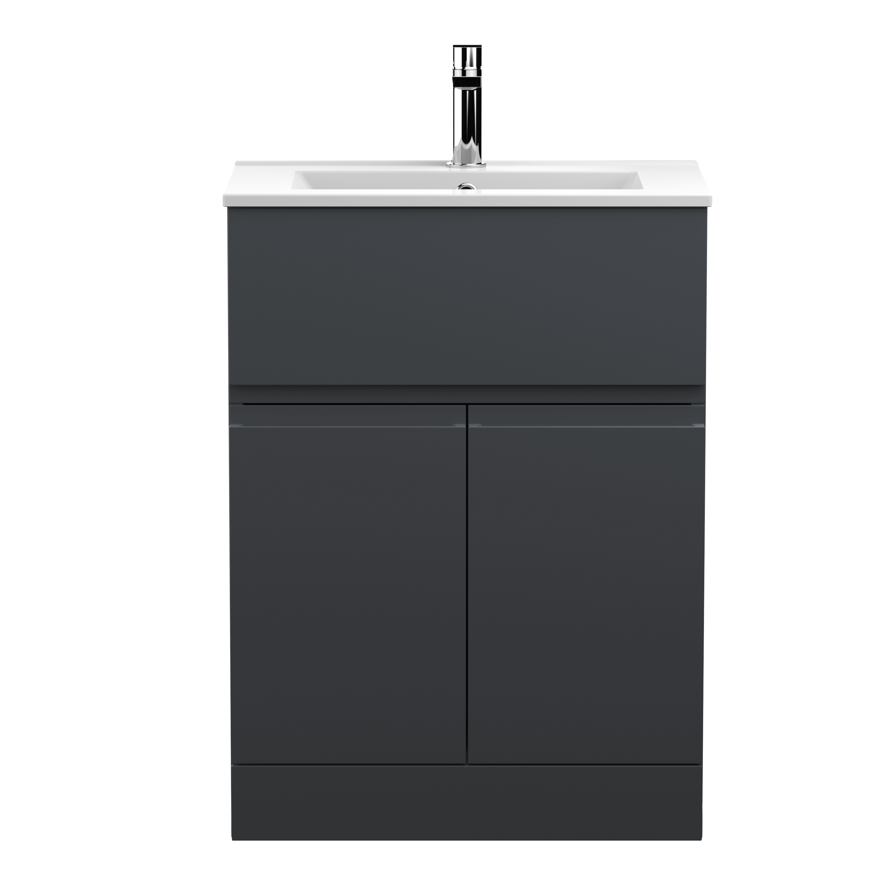 Hudson Reed Urban Soft Black 600mm Floor Standing 2 Door Drawer Vanity Unit and Basin URB1403B