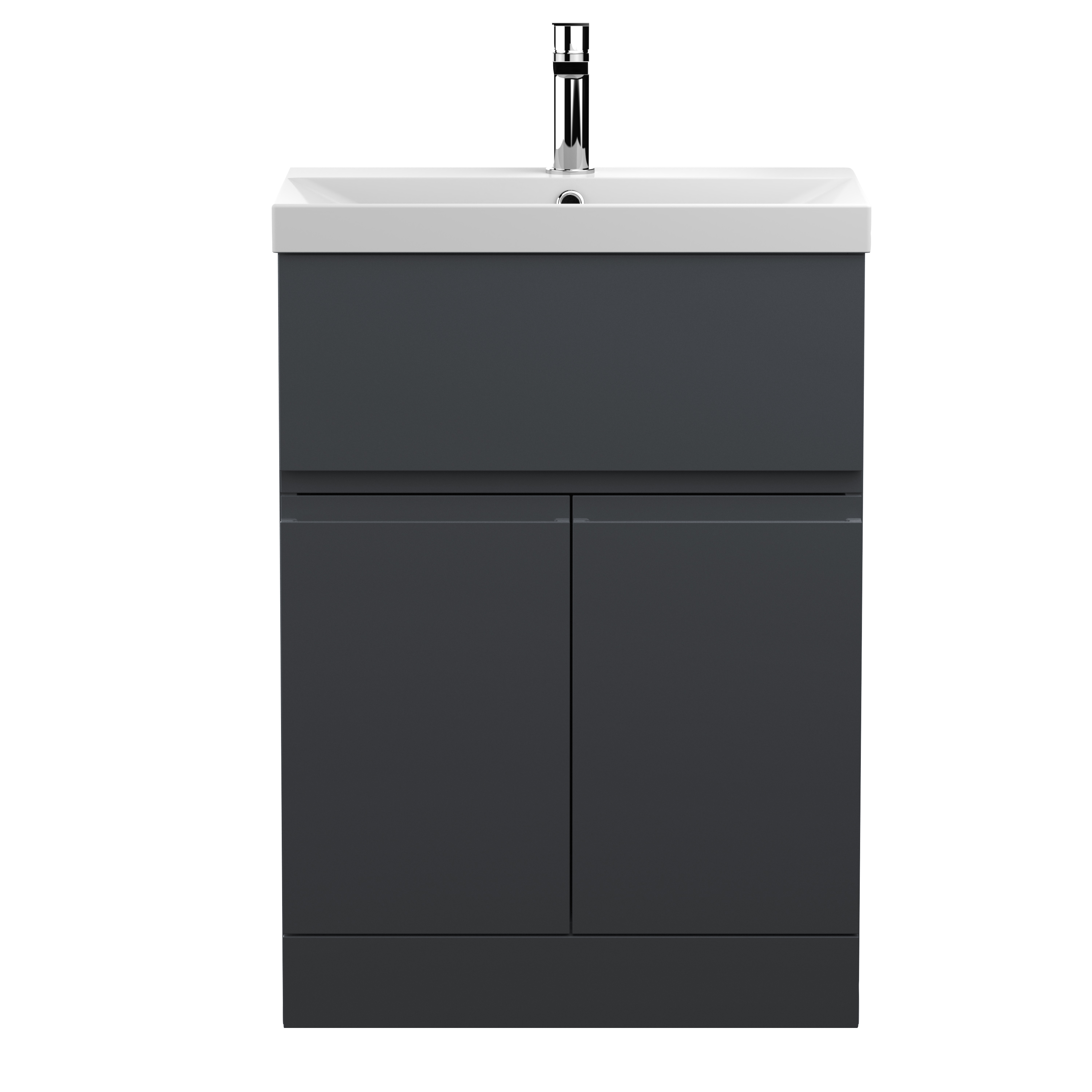 Hudson Reed Urban Soft Black 600mm Floor Standing 2 Door Drawer Vanity Unit and Thin Edge Basin URB1403D