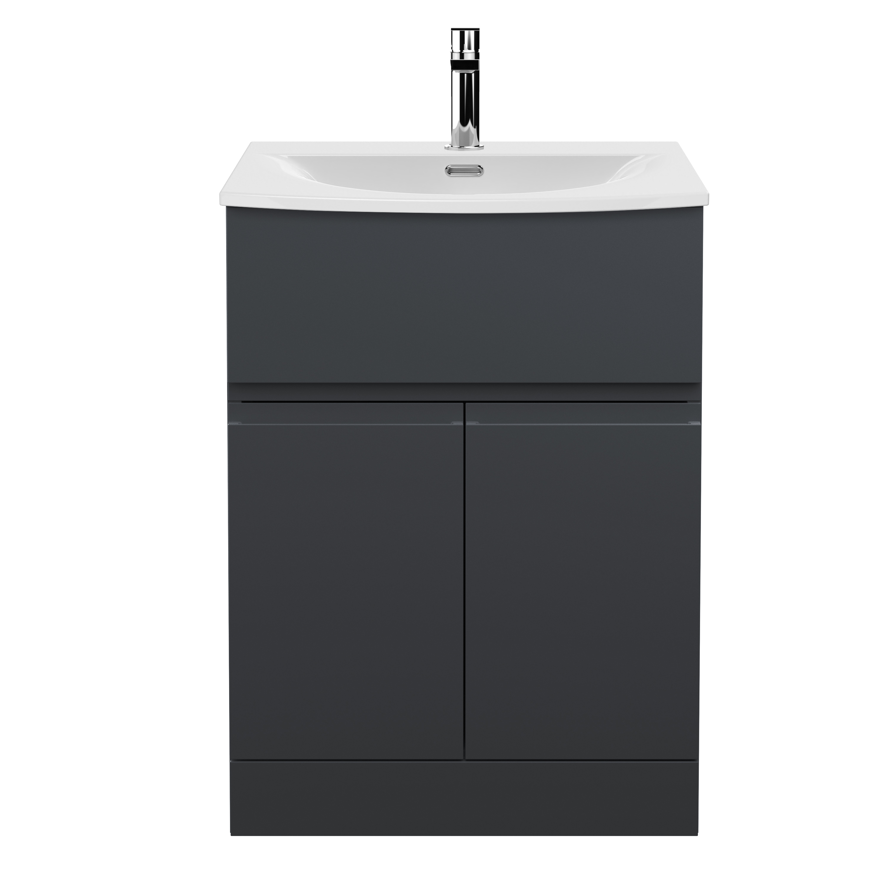 Hudson Reed Urban Soft Black 600mm Floor Standing 2 Door Drawer Vanity Unit and Curved Ceramic Basin URB1403G