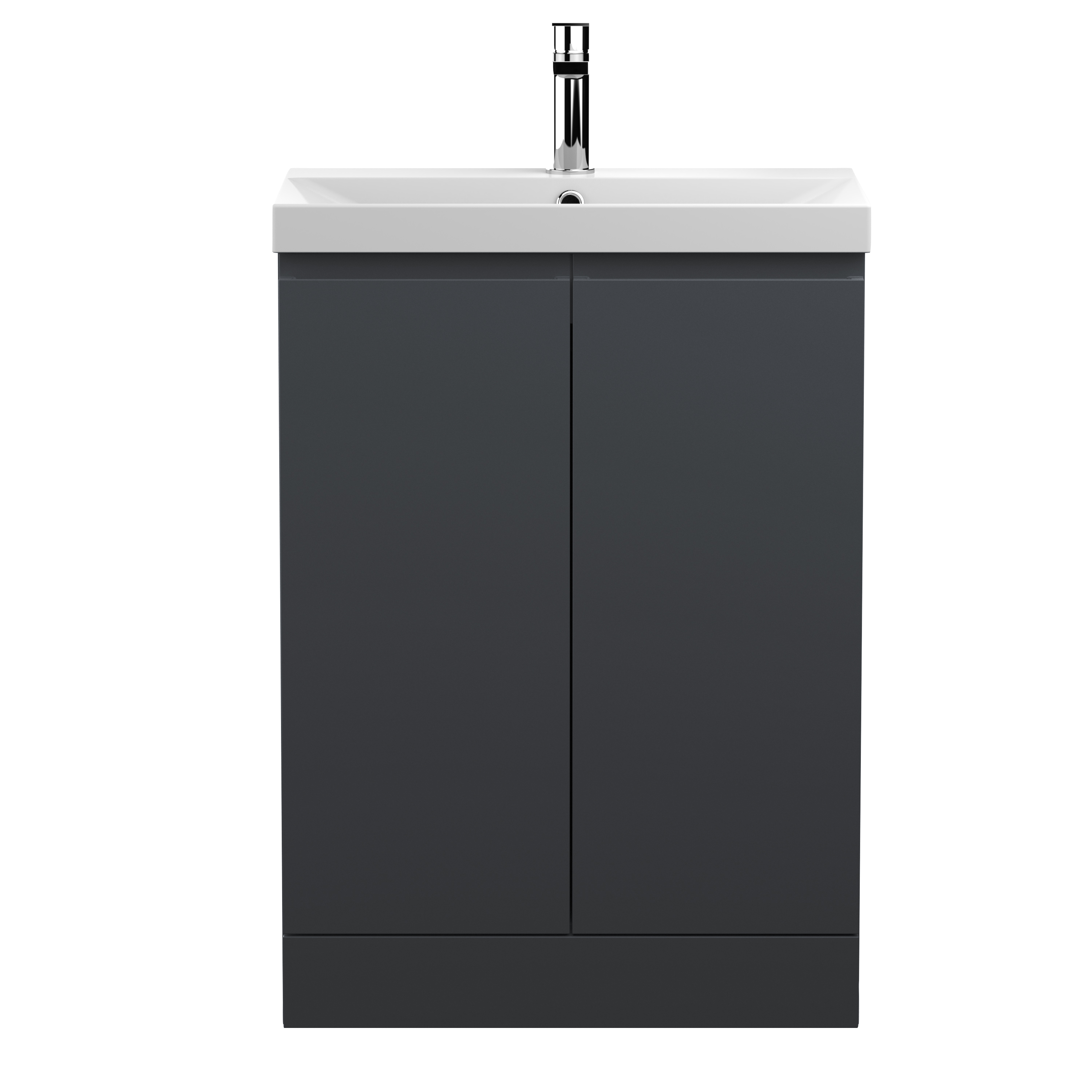 Hudson Reed Urban Soft Black 600mm Floor Standing 2 Door Vanity Unit and Thin Edge Basin URB1408D