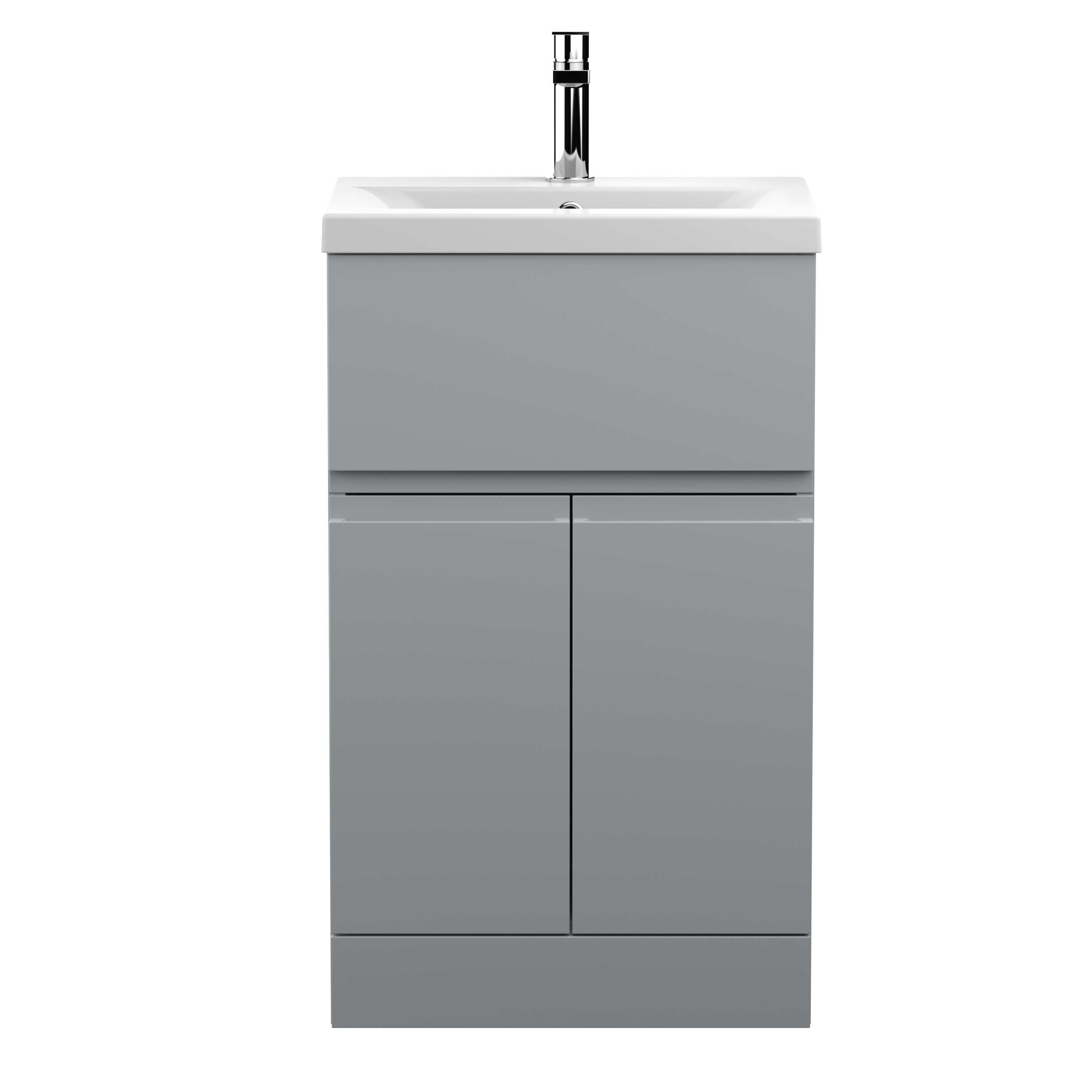 Hudson Reed Urban Satin Grey 500mm Floor Standing 2 Door Drawer Vanity Unit and Mid Edge Ceramic Basin URB201A