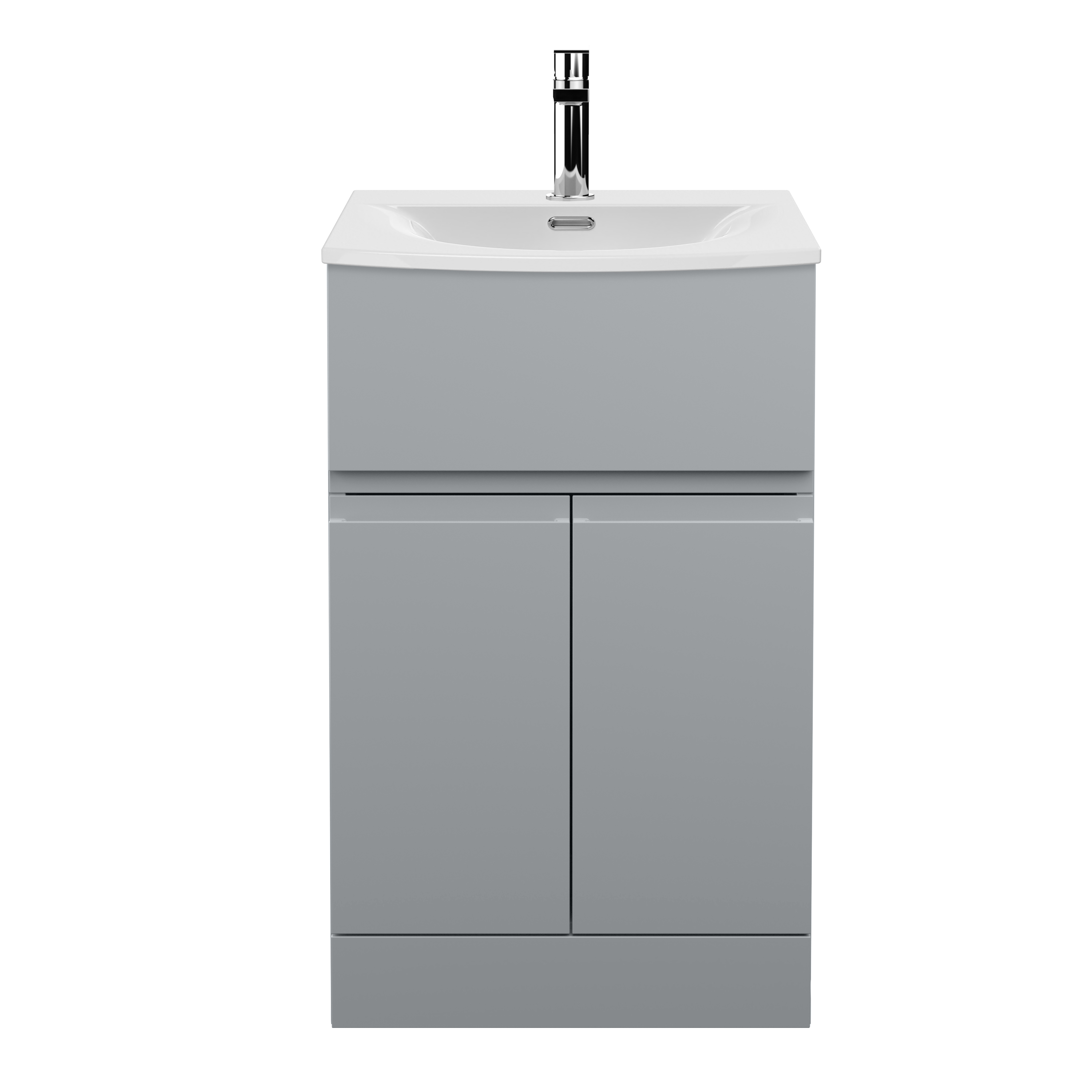 Hudson Reed Urban Satin Grey 500mm Floor Standing 2 Door Drawer Vanity Unit and Curved Ceramic Basin URB201G
