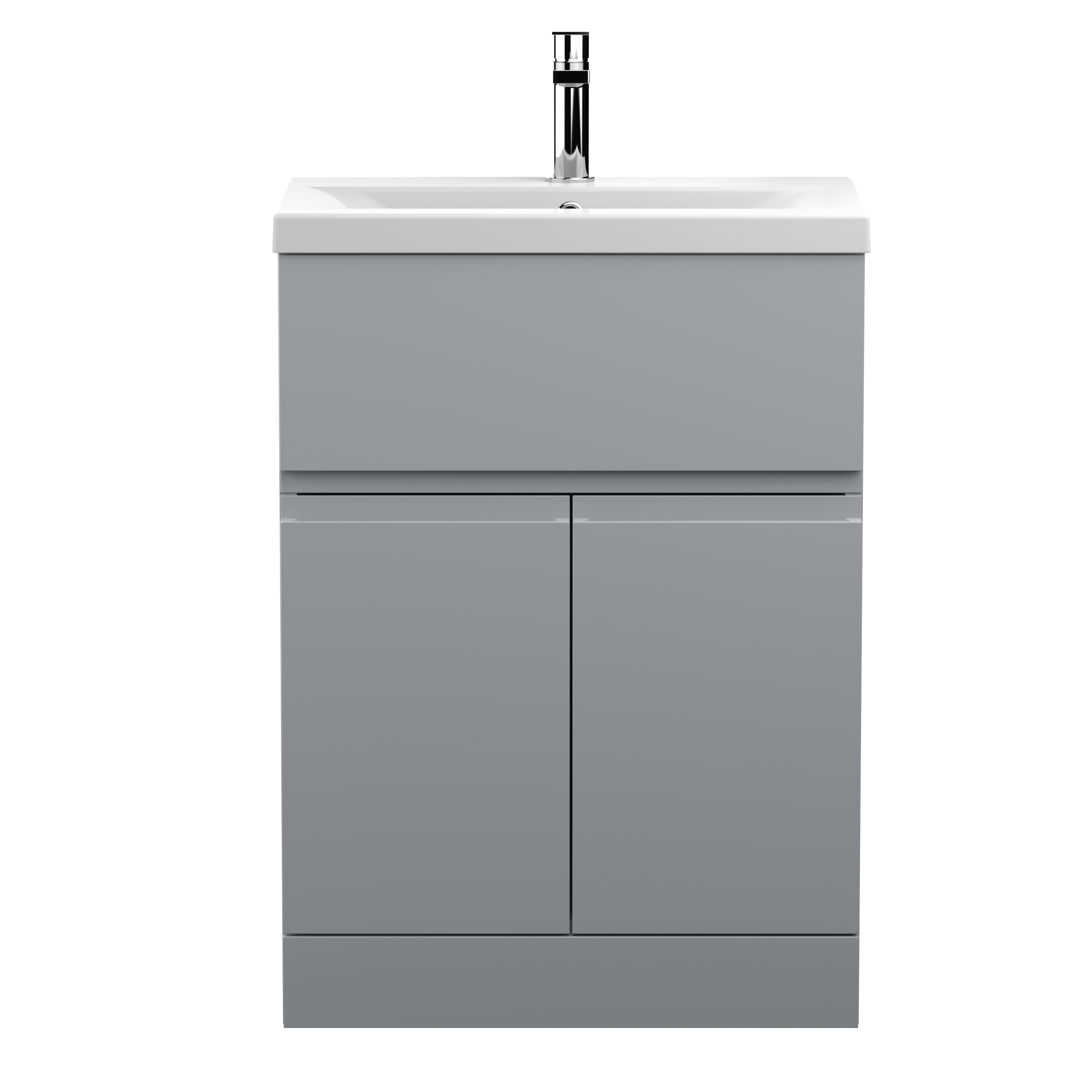 Hudson Reed Urban Satin Grey 600mm Floor Standing 2 Door Drawer Vanity Unit and Mid Edge Ceramic Basin URB203A