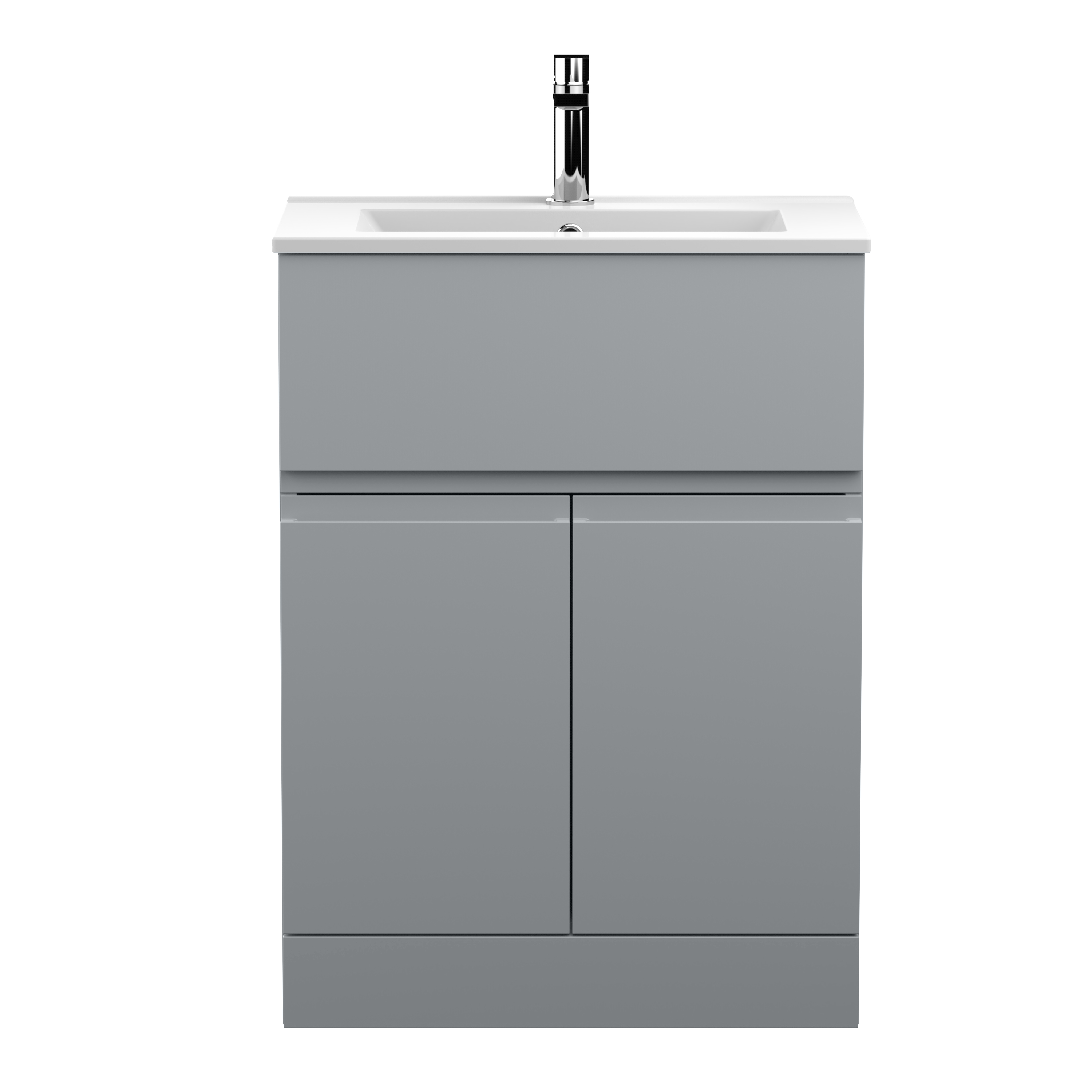 Hudson Reed Urban Satin Grey 600mm Floor Standing 2 Door Drawer Vanity Unit and Minimalist Basin URB203B