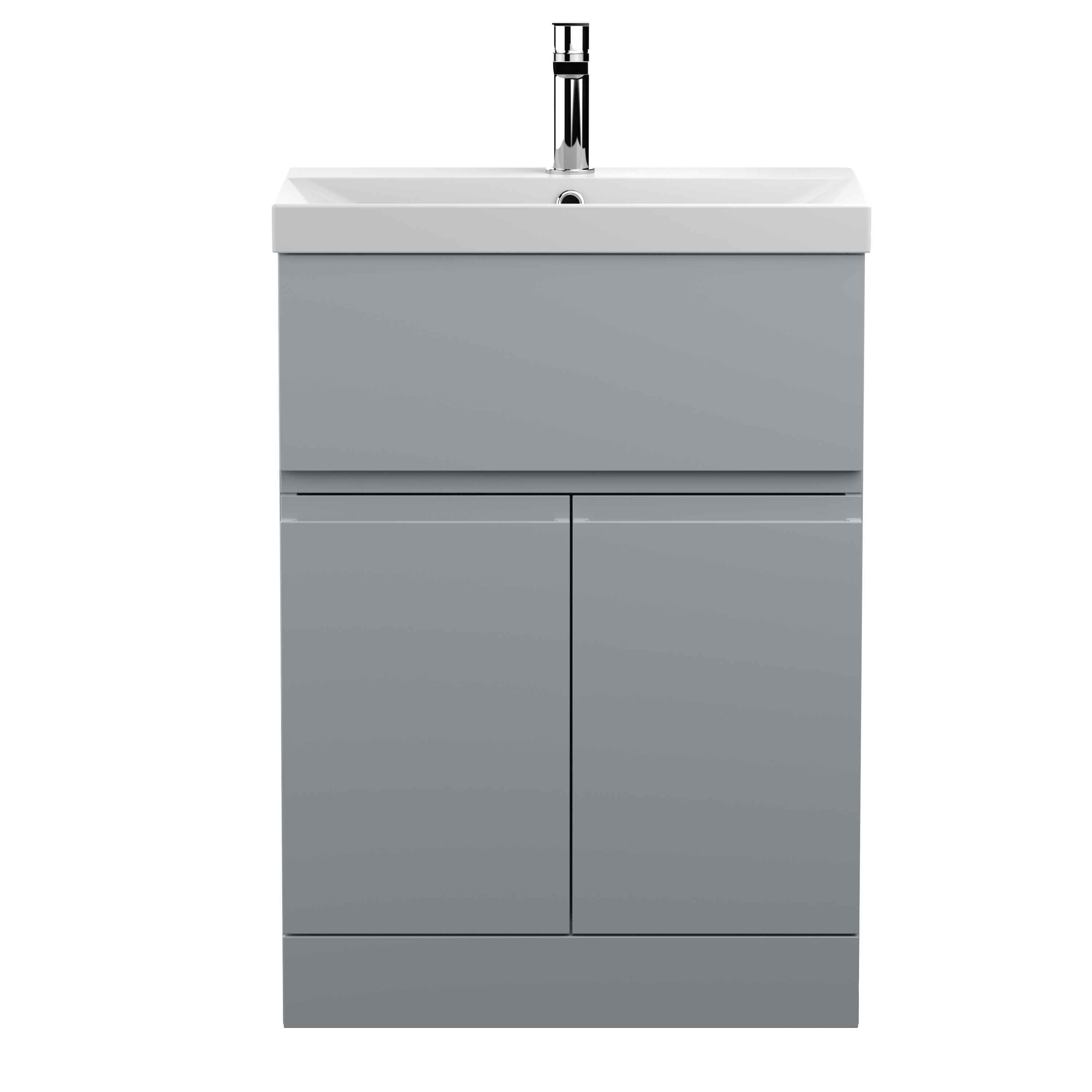 Hudson Reed Urban Satin Grey 600mm Floor Standing 2 Door Drawer Vanity Unit and Thin Edge Basin URB203D