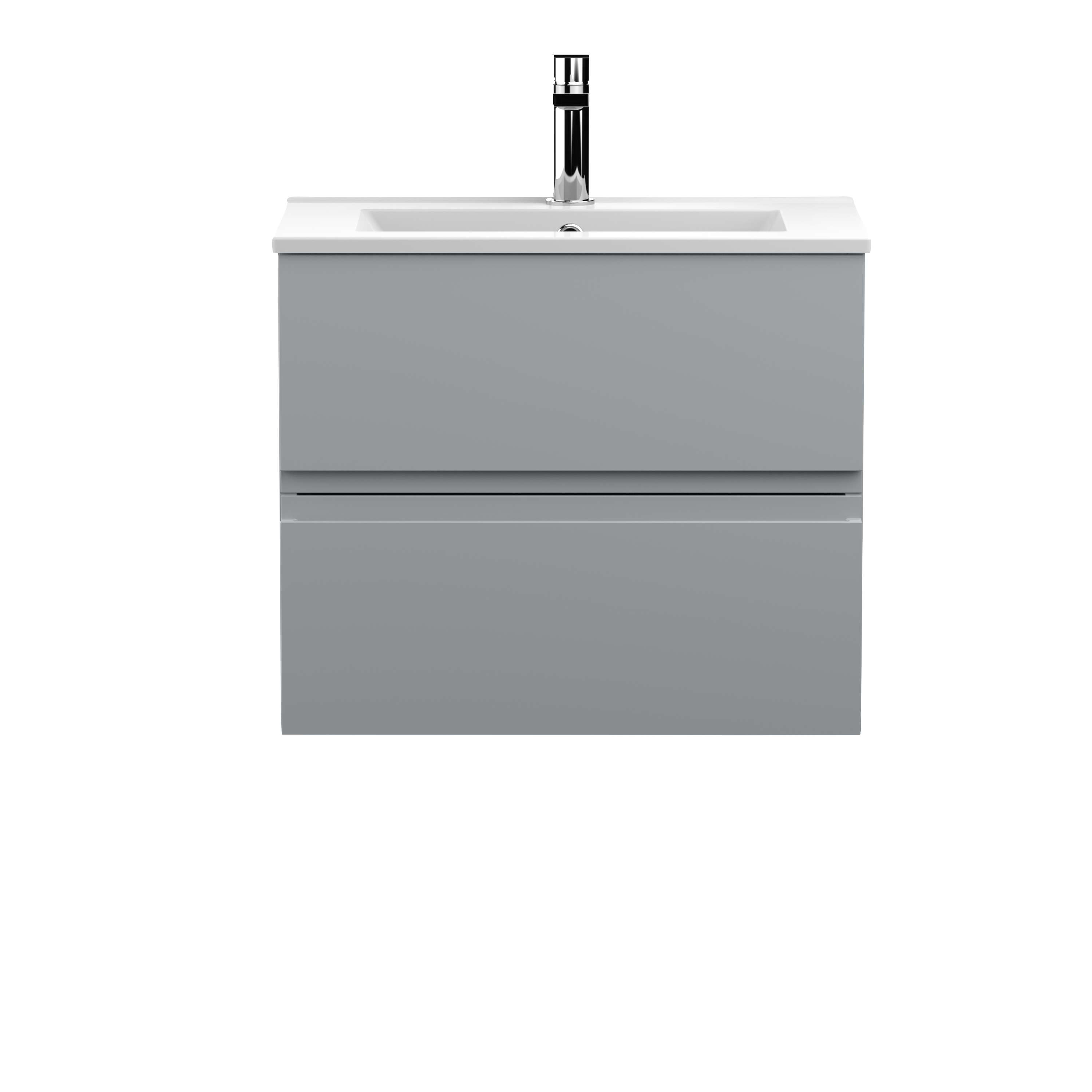Hudson Reed Urban Satin Grey 600mm Wall Hung 2 Drawer Vanity Unit and Minimalist Basin URB204B