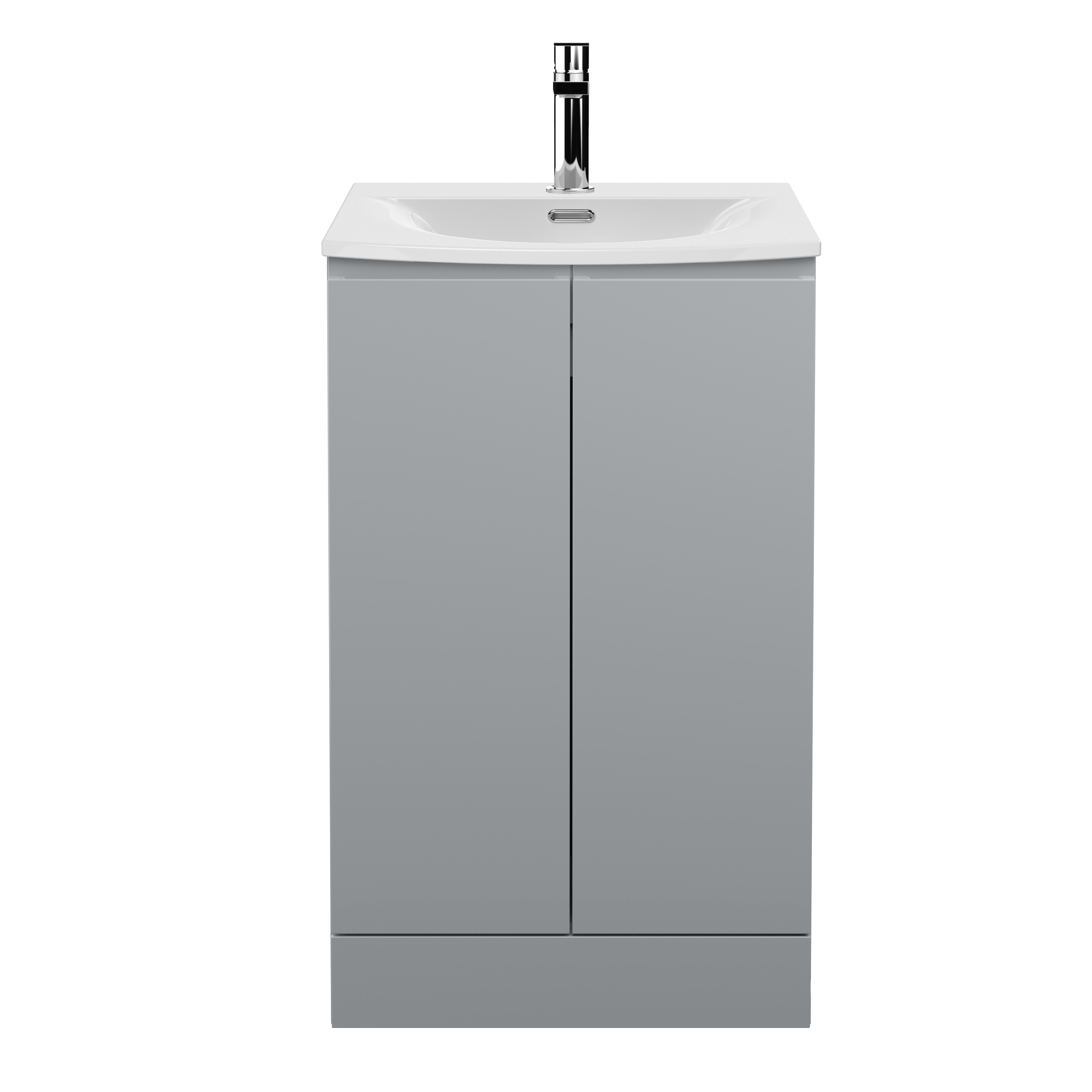 Hudson Reed Urban Satin Grey 500mm Floor Standing 2 Door Vanity Unit and Curved Ceramic Basin URB207G