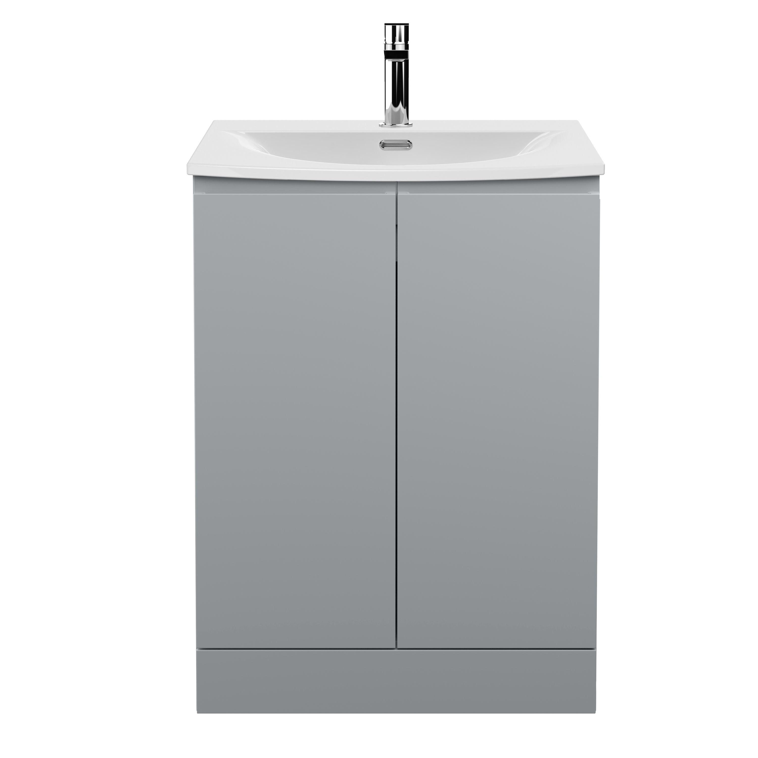 Hudson Reed Urban Satin Grey 600mm Floor Standing 2 Door Vanity Unit and Curved Ceramic Basin URB208G