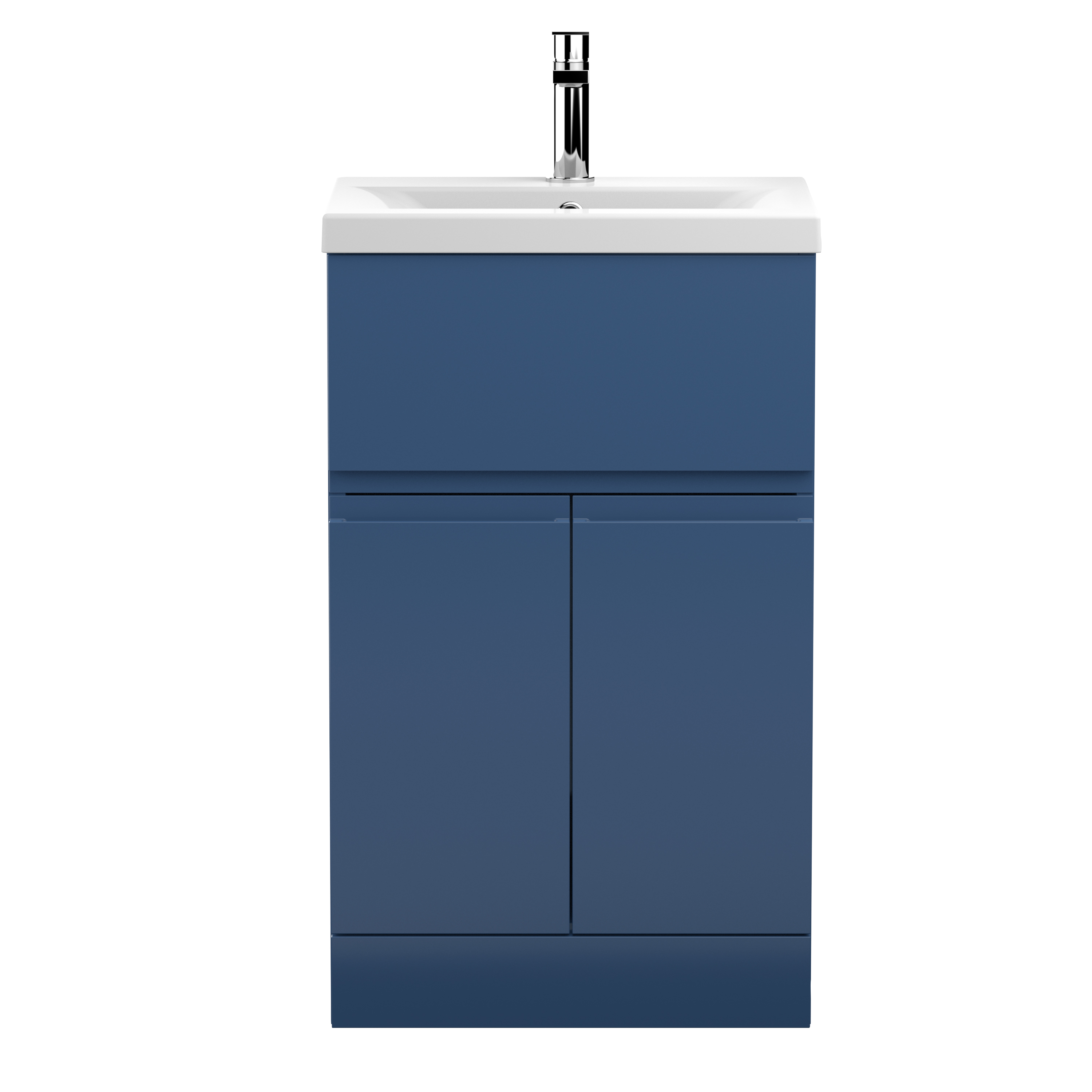 Hudson Reed Urban Satin Blue 500mm Floor Standing 2 Door Drawer Vanity Unit and Mid Edge Ceramic Basin URB301A