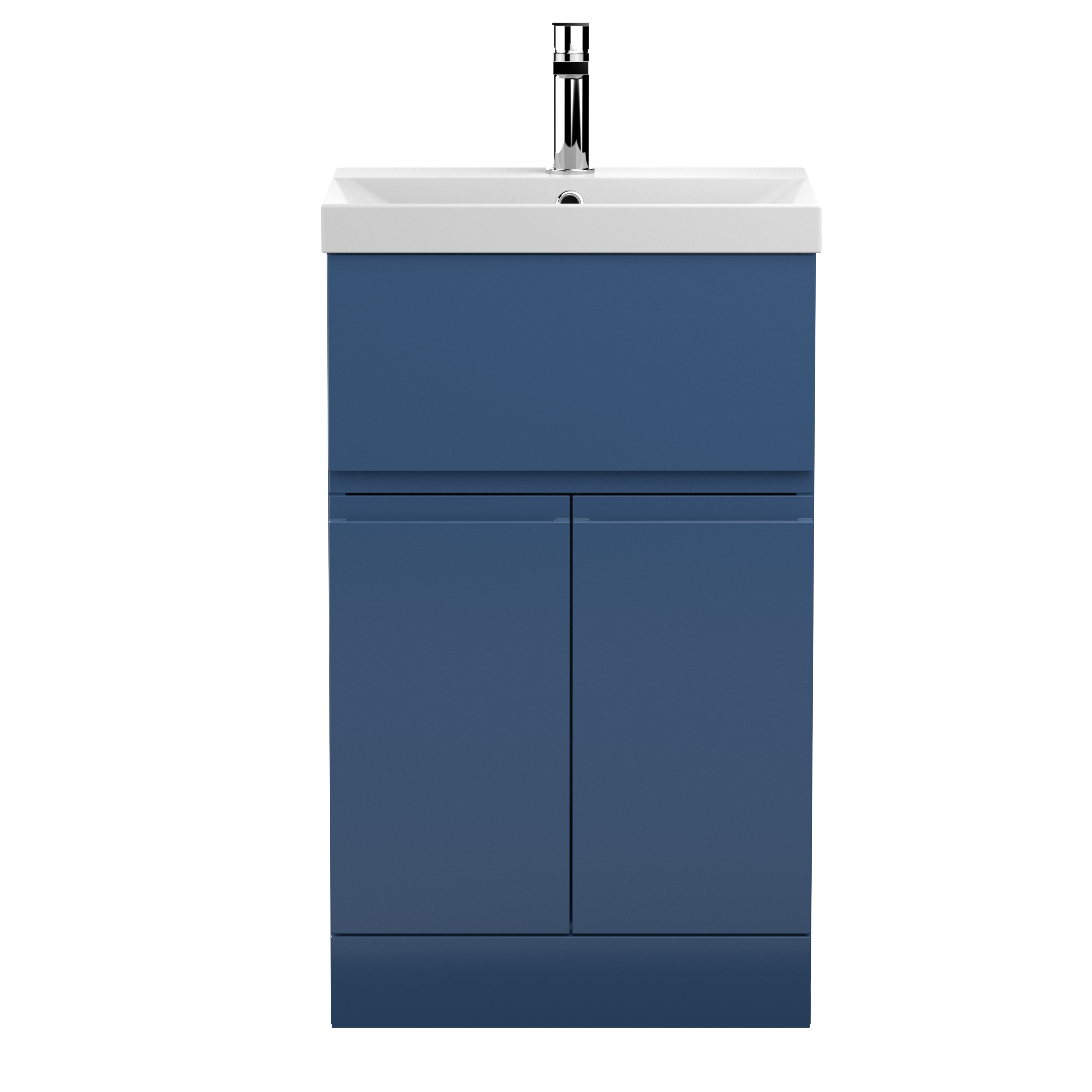 Hudson Reed Urban Satin Blue 500mm Floor Standing 2 Door Drawer Vanity Unit and Thin Edge Basin URB301D