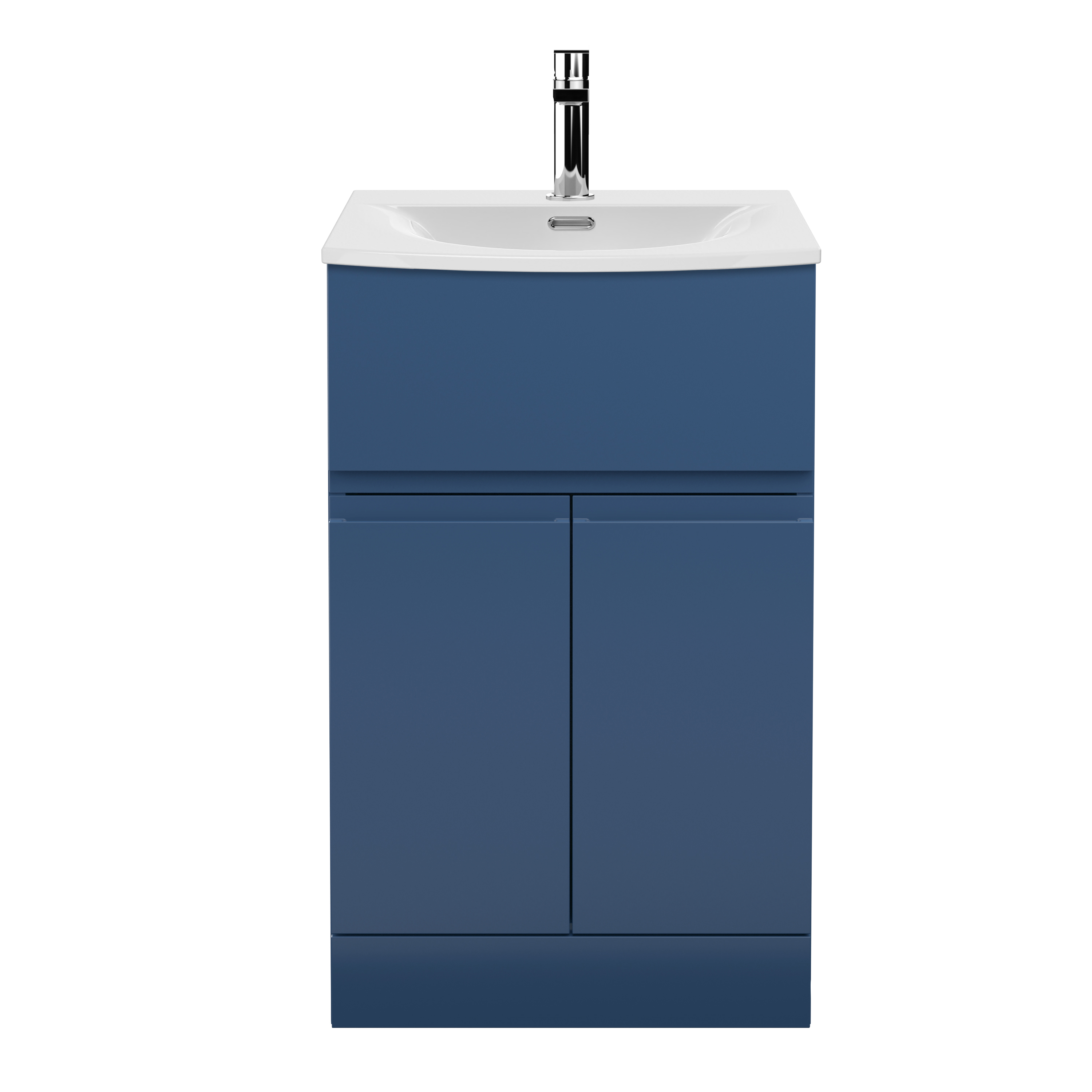 Hudson Reed Urban Satin Blue 500mm Floor Standing 2 Door Drawer Vanity Unit and Curved Ceramic Basin URB301G