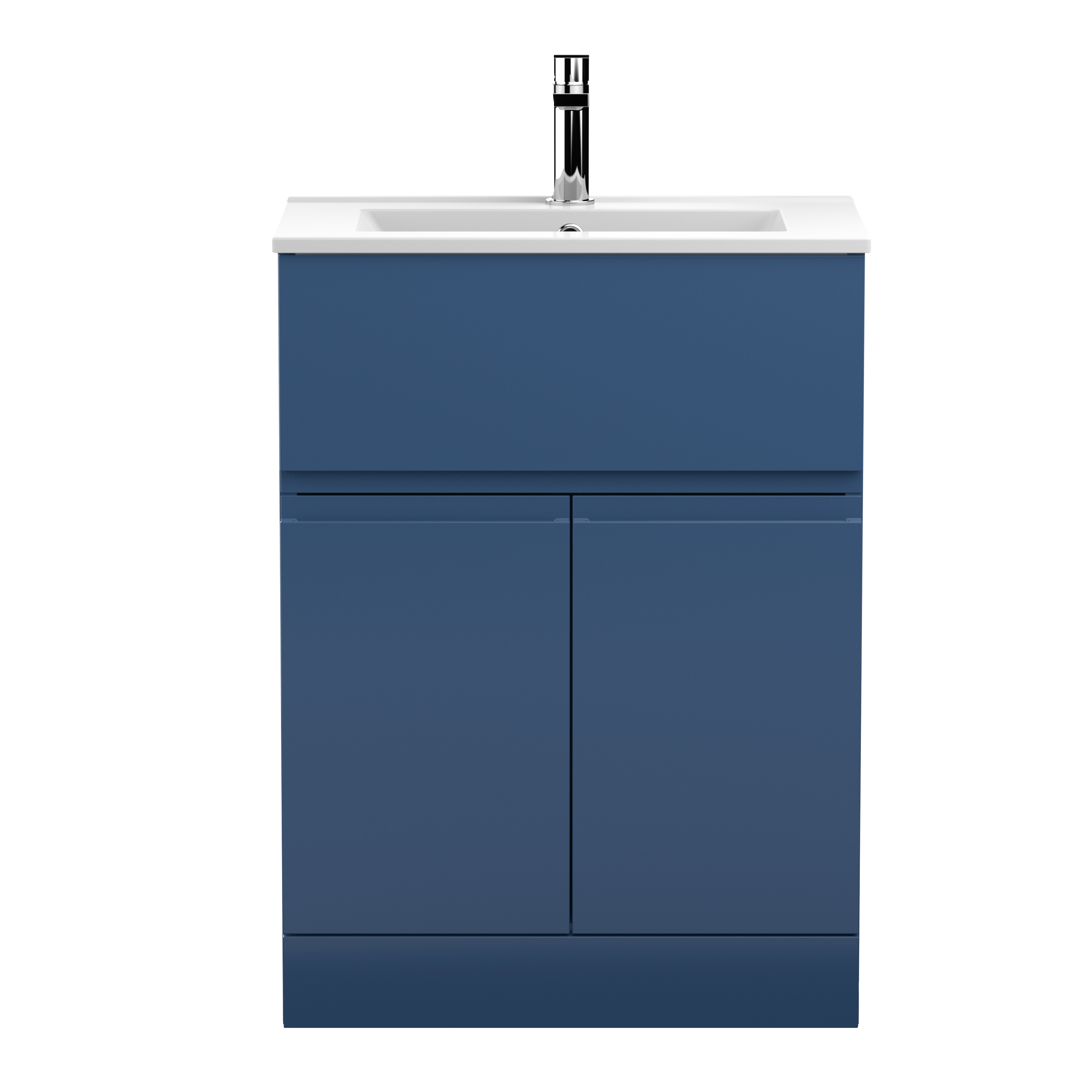 Hudson Reed Urban Satin Blue 600mm Floor Standing 2 Door Drawer Vanity Unit and Minimalist Basin URB303B