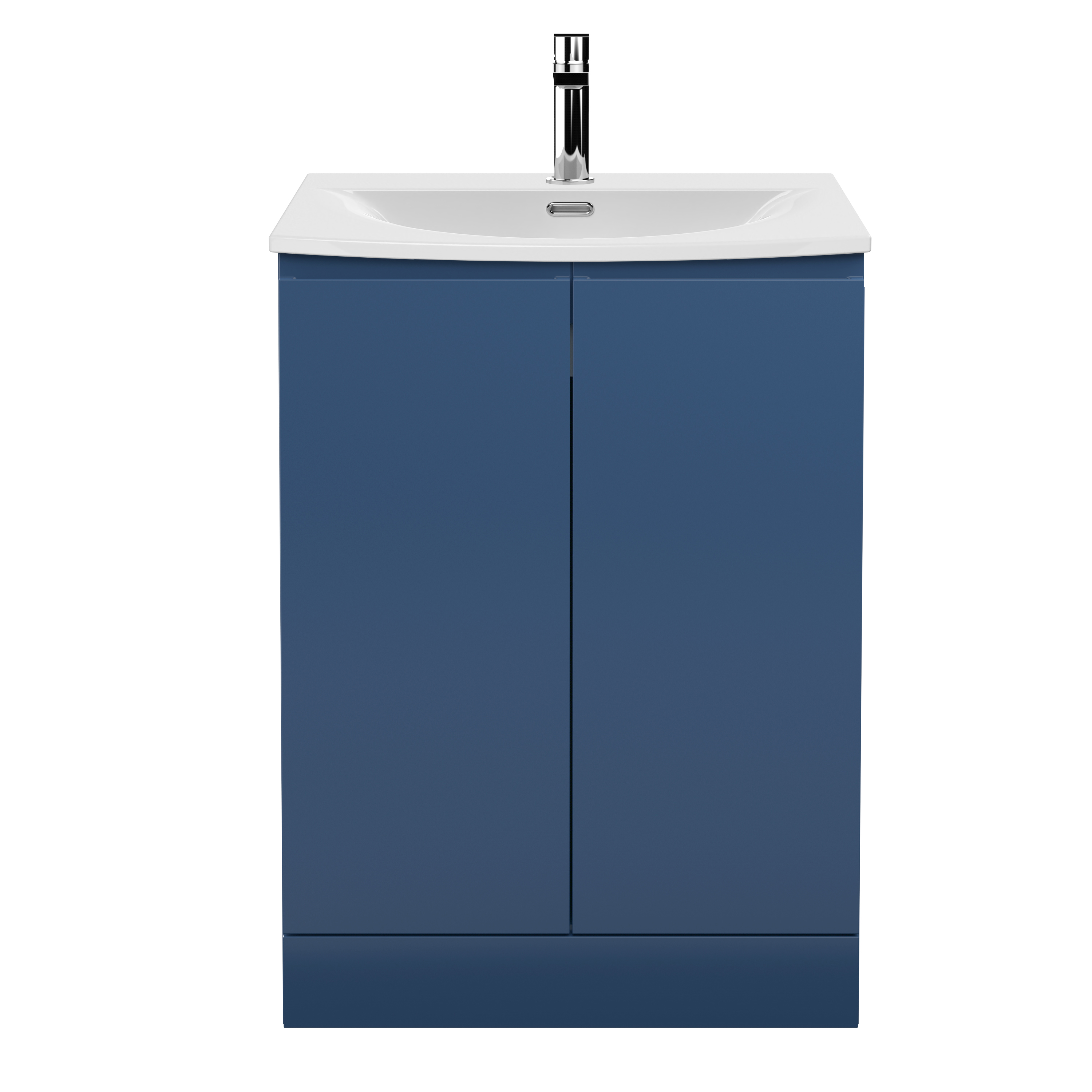 Hudson Reed Urban Satin Blue 600mm Floor Standing 2 Door Vanity Unit and Curved Ceramic Basin URB308G