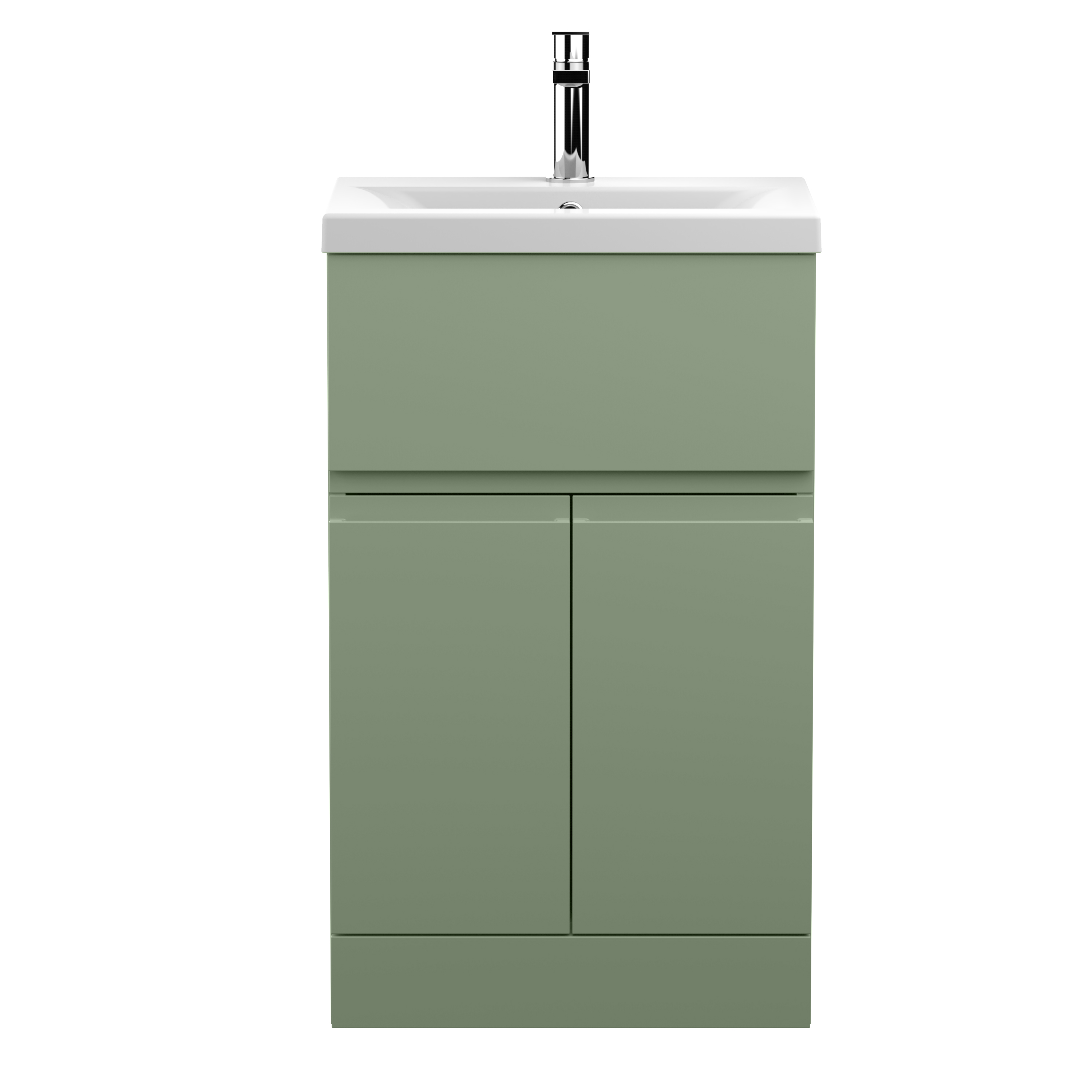 Hudson Reed Urban Satin Green 500mm Floor Standing 2 Door Vanity Unit and Mid Edge Ceramic Basin URB801A