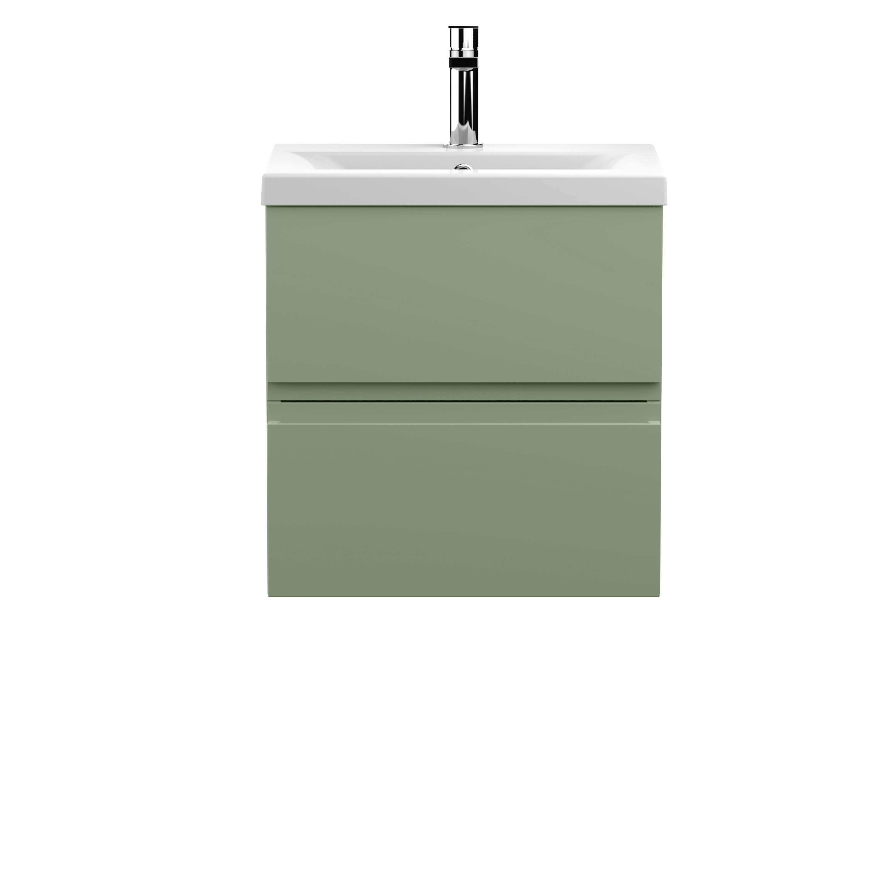 Hudson Reed Urban Satin Green 500mm Wall Hung 2 Vanity Unit and Mid Edge Ceramic Basin URB802A
