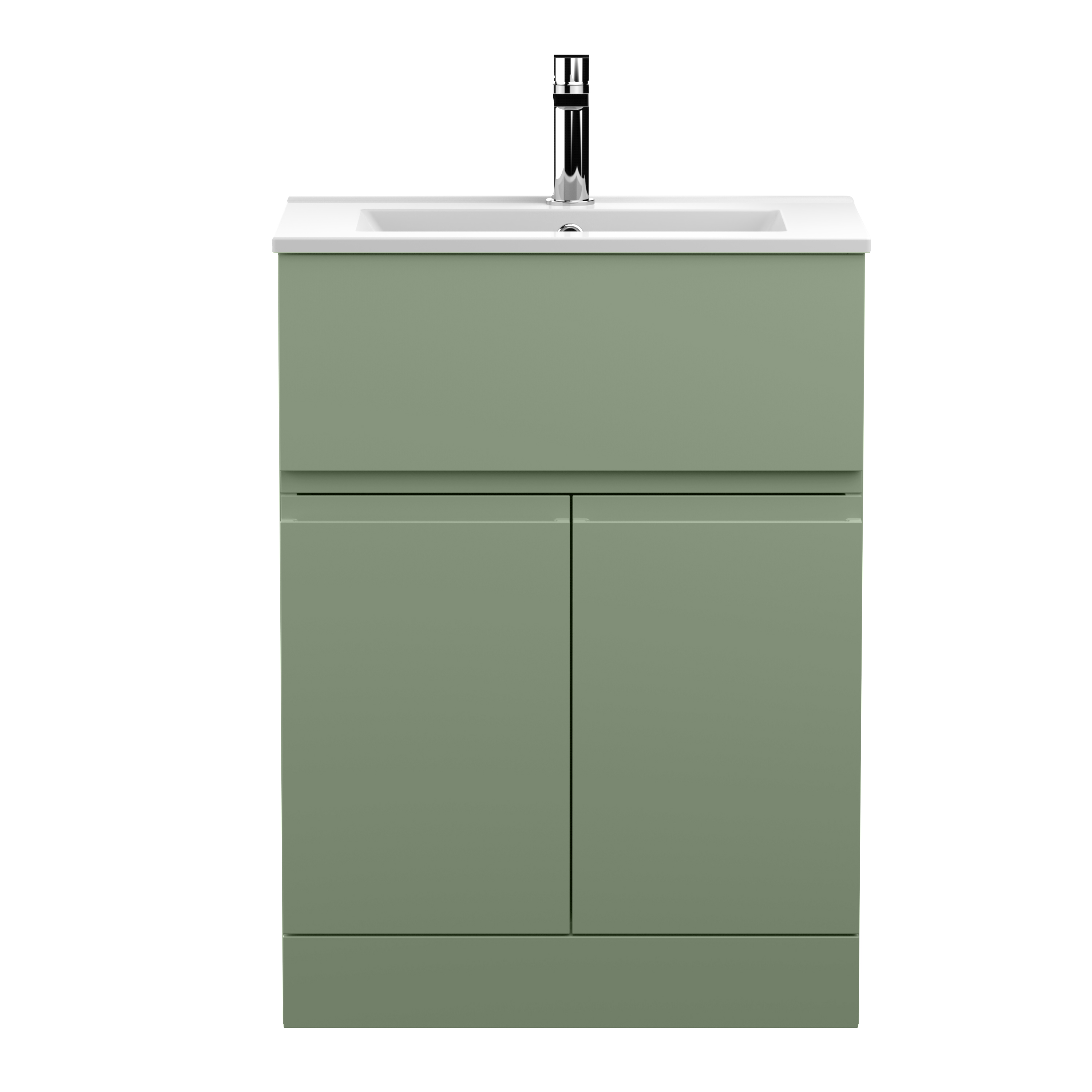 Hudson Reed Urban Satin Green 600mm Floor Standing 2 Door Vanity Unit and Basin URB803B