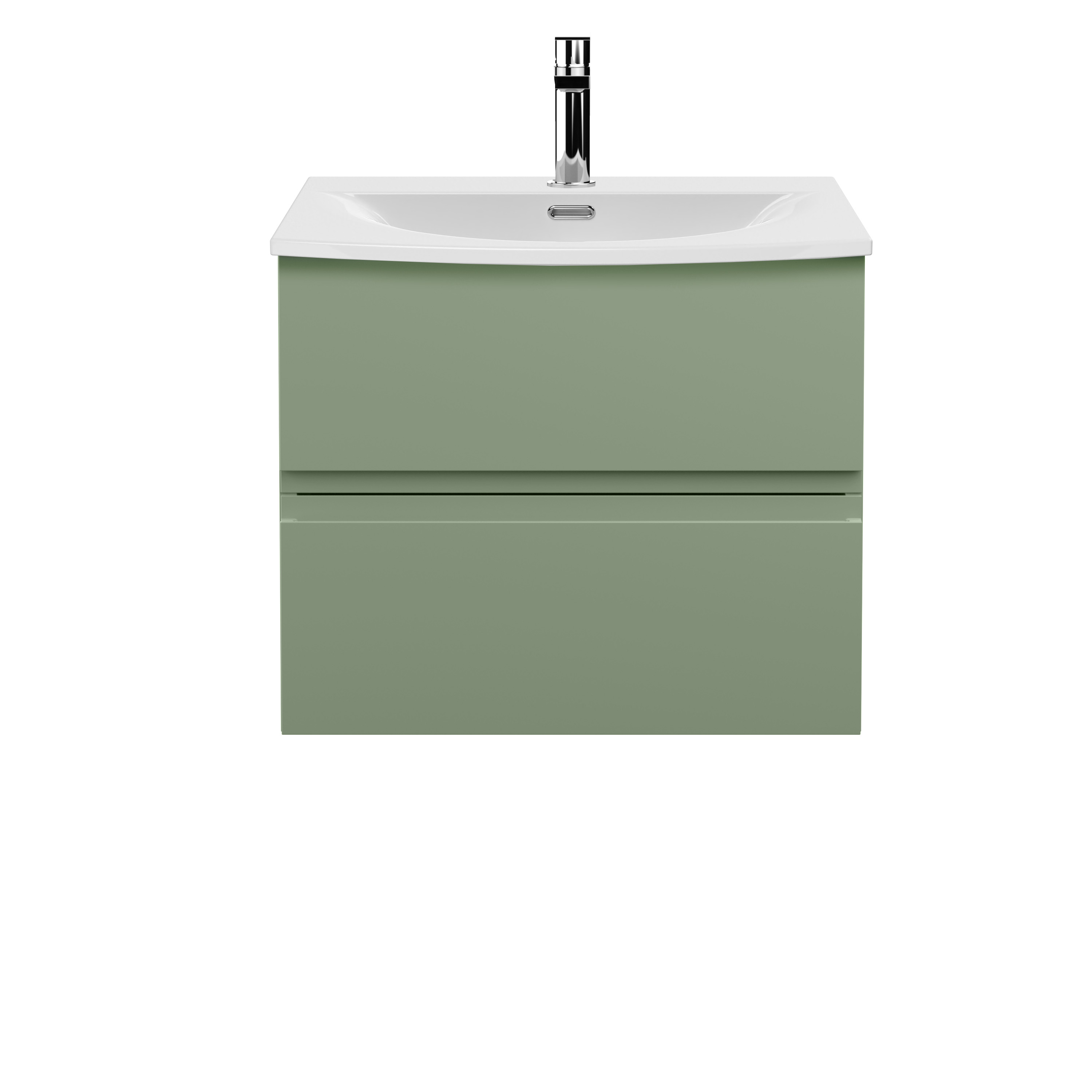 Hudson Reed Urban Satin Green 600mm Wall Hung 2 Vanity Unit and Curved Ceramic Basin URB804G