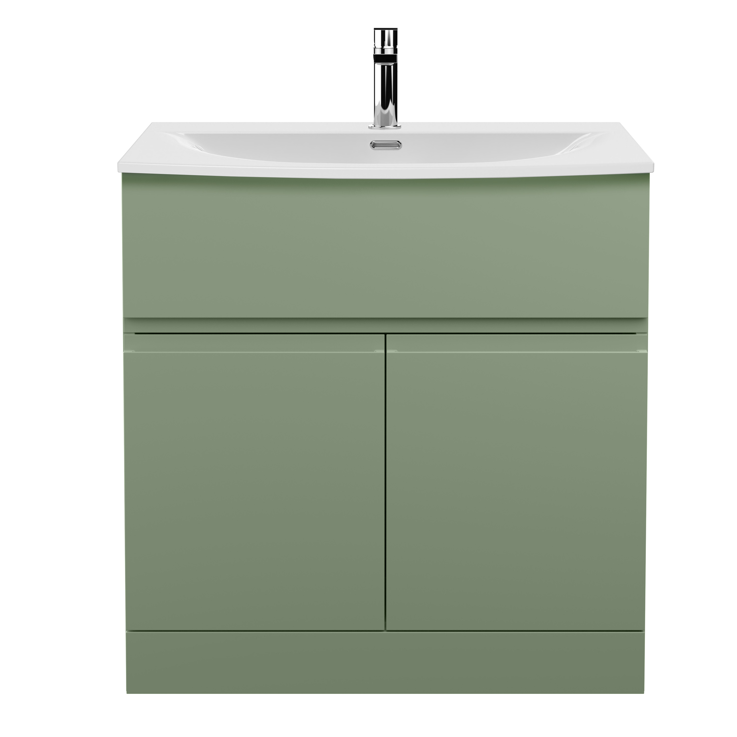 Hudson Reed Urban Satin Green 800mm Floor Standing 2 Door Vanity Unit and Curved Ceramic Basin URB805G