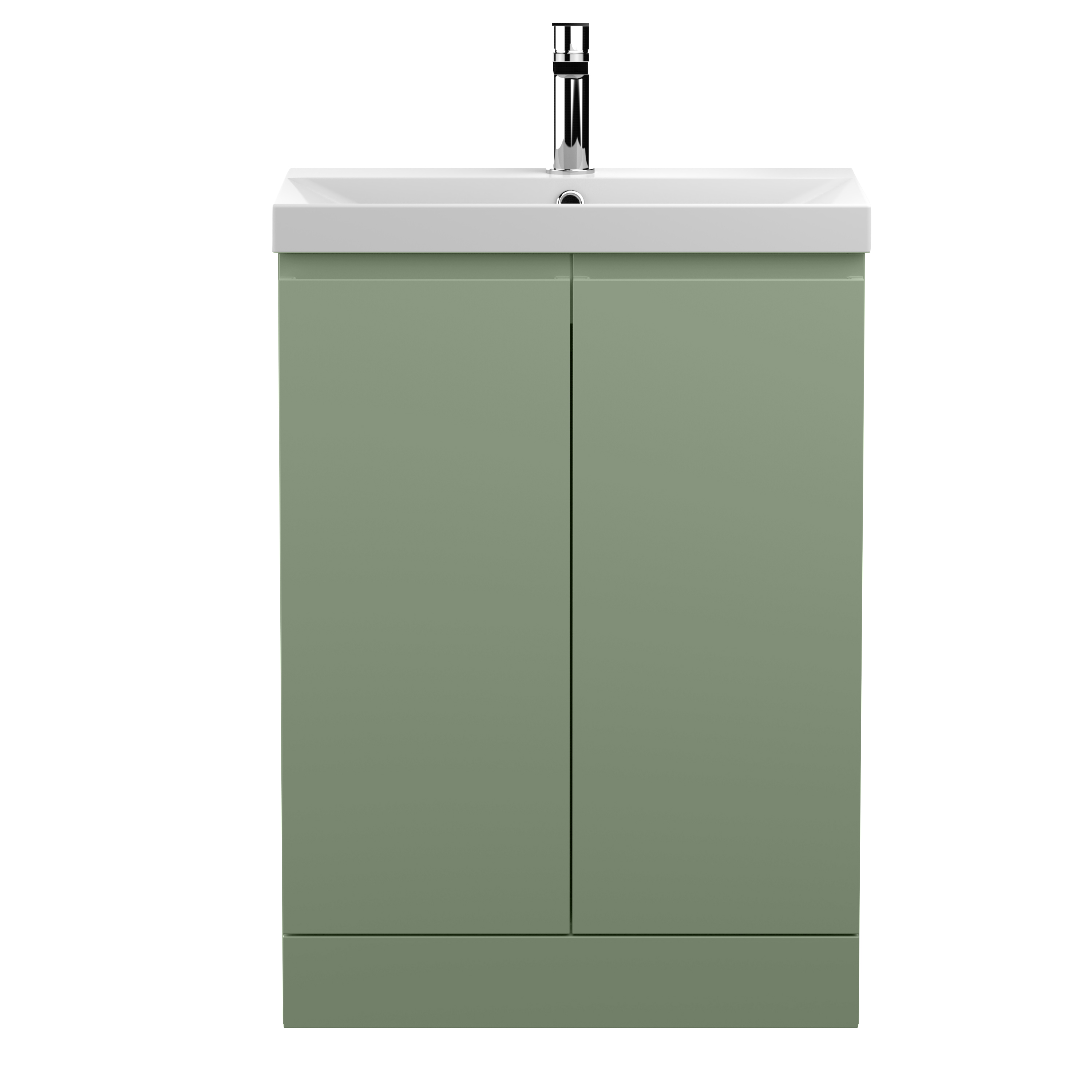 Hudson Reed Urban Satin Green 600mm Floor Standing 2 Door Unit and Thin Edge Basin URB808D