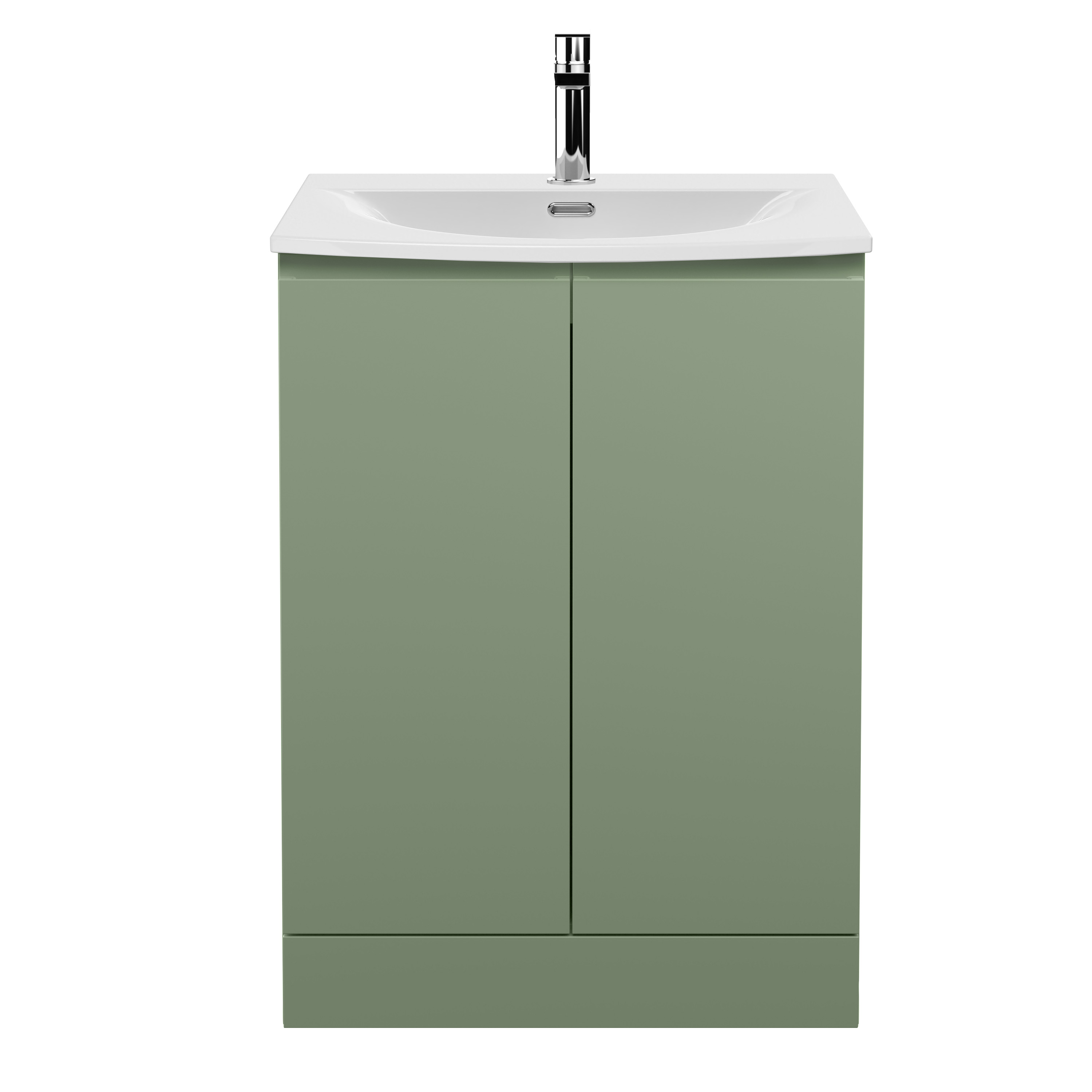 Hudson Reed Urban Satin Green 600mm Floor Standing 2 Door Unit and Curved Ceramic Basin URB808G