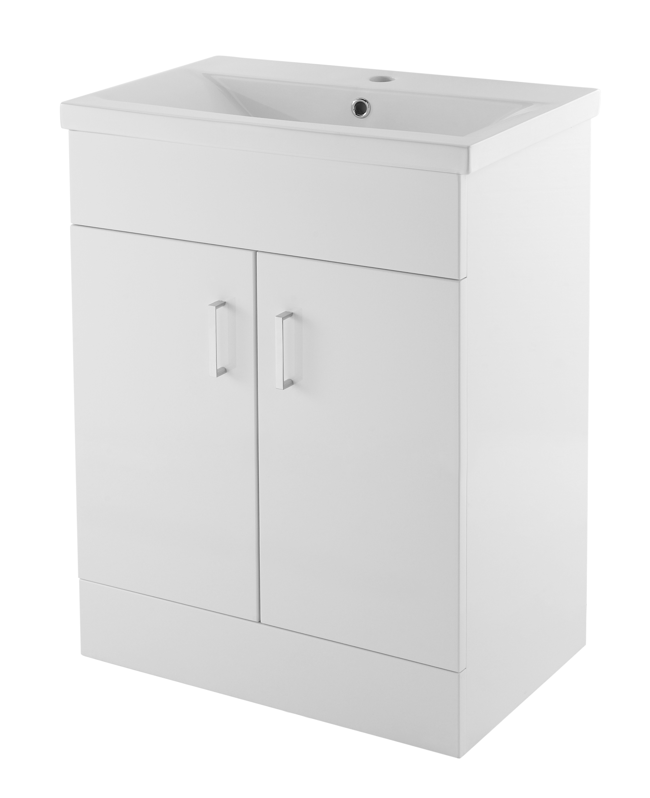 Nuie Eden Gloss White 600mm Floor Standing Vanity Unit and Mid edge Basin VTMW600E