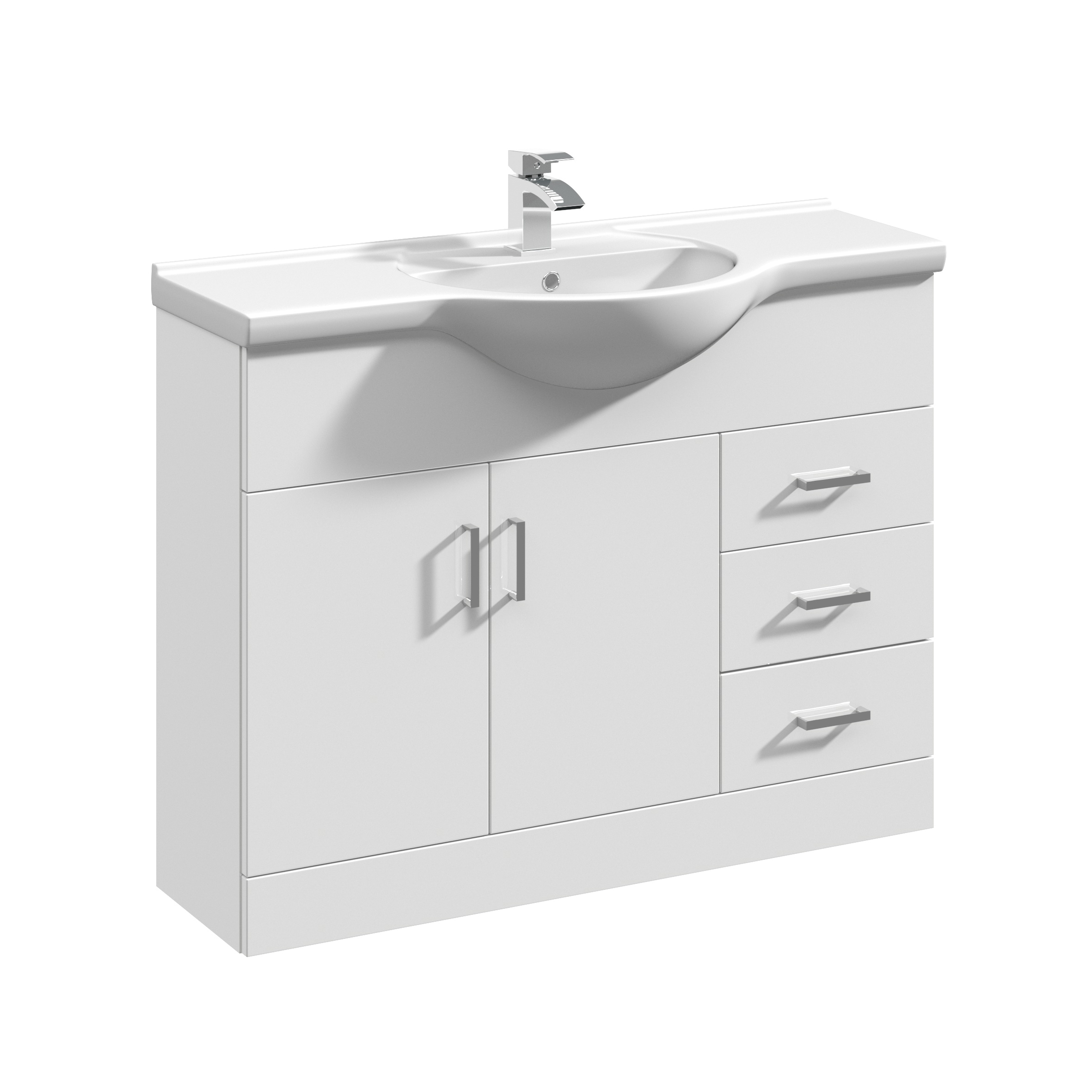 Nuie Mayford Gloss White 1050mm Floor Standing Vanity Unit and Round Basin VTY1050
