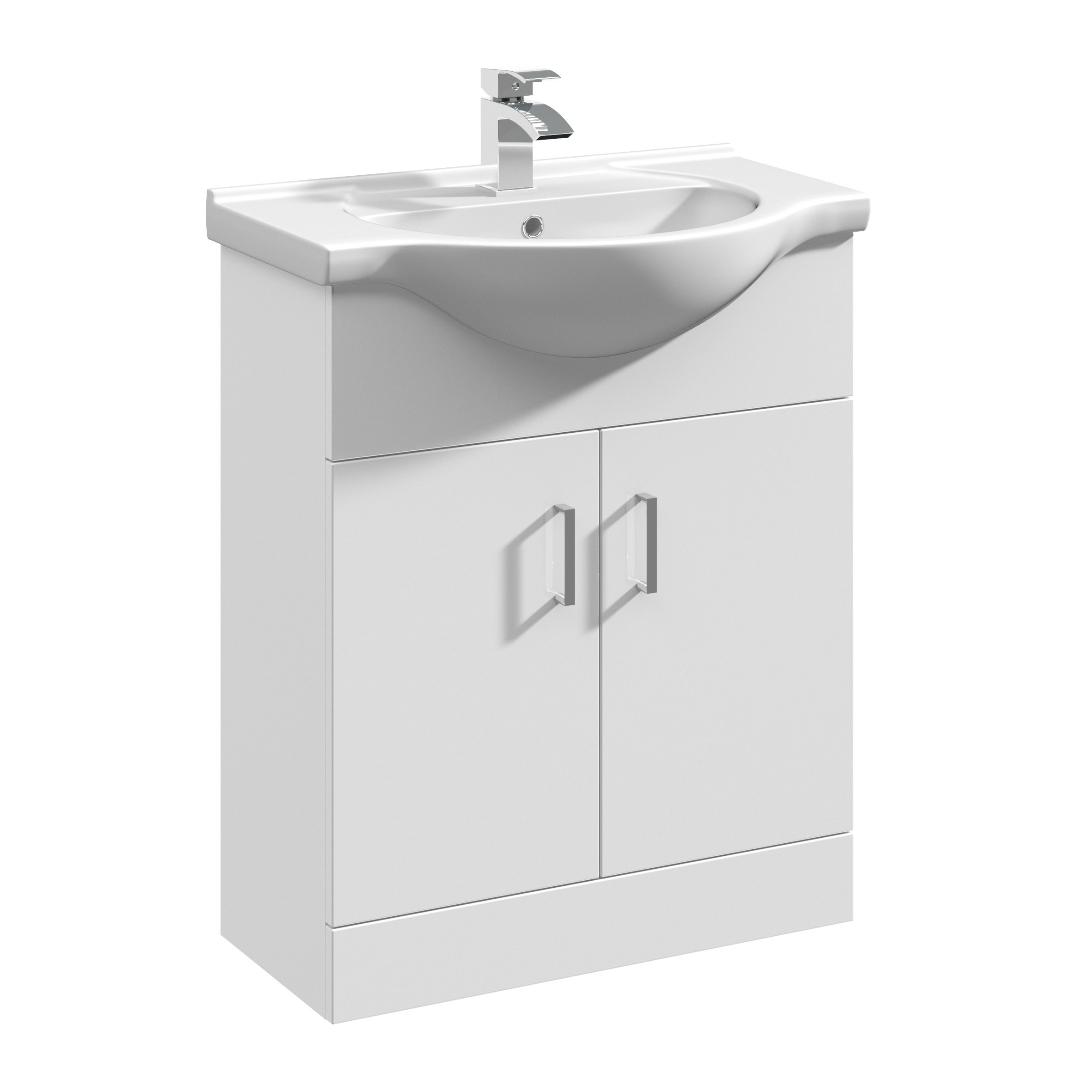 Nuie Mayford Gloss White 650mm Floor Standing Vanity Unit and Round Basin VTY650