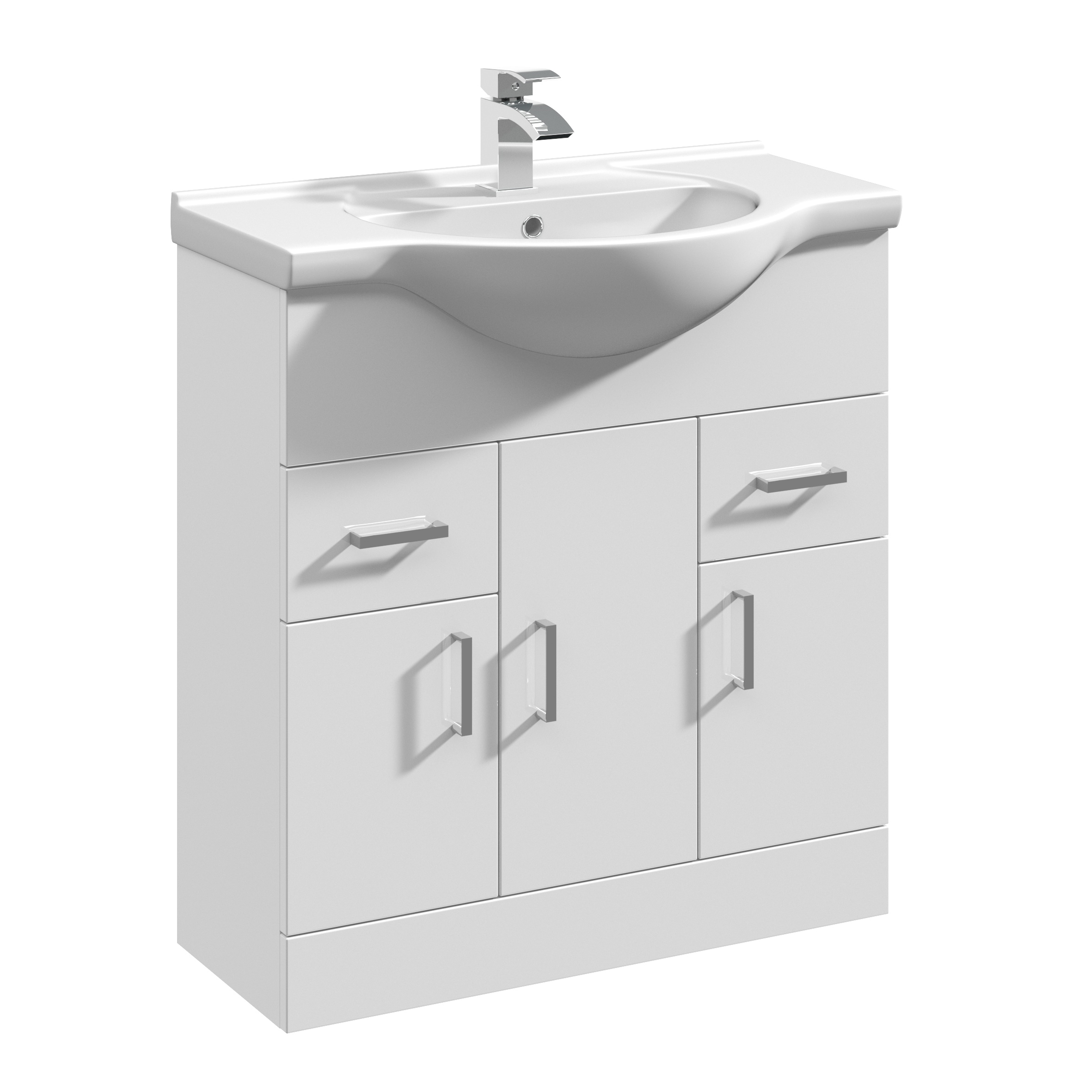 Nuie Mayford Gloss White 750mm Floor Standing Vanity Unit and Round Basin VTY750