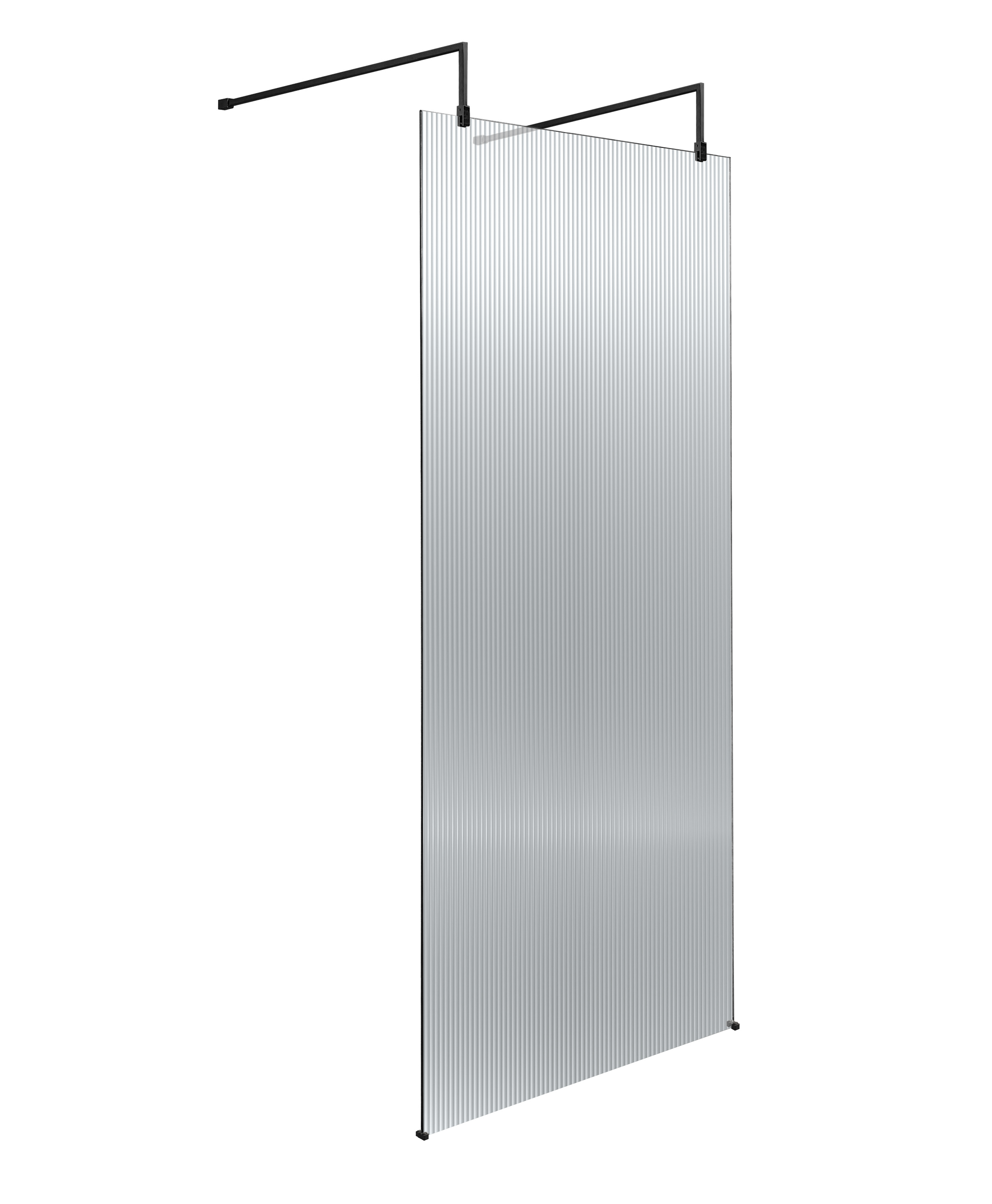 Hudson Reed Matt Black 770mm Fluted Wetroom Panel with Arms and Feet WRAF19580BP