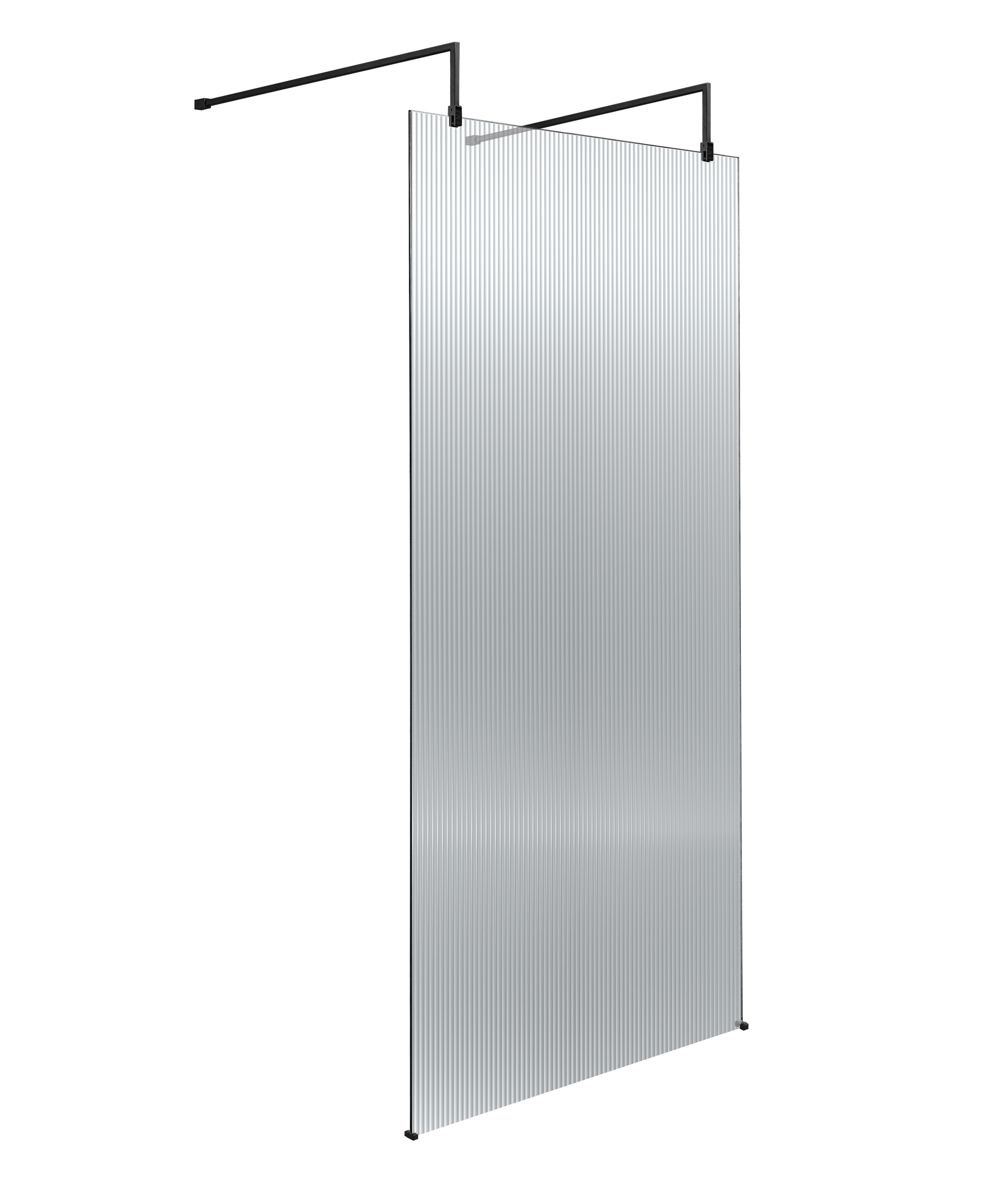 Hudson Reed Matt Black 870mm Fluted Wetroom Panel with Arms and Feet WRAF19590BP
