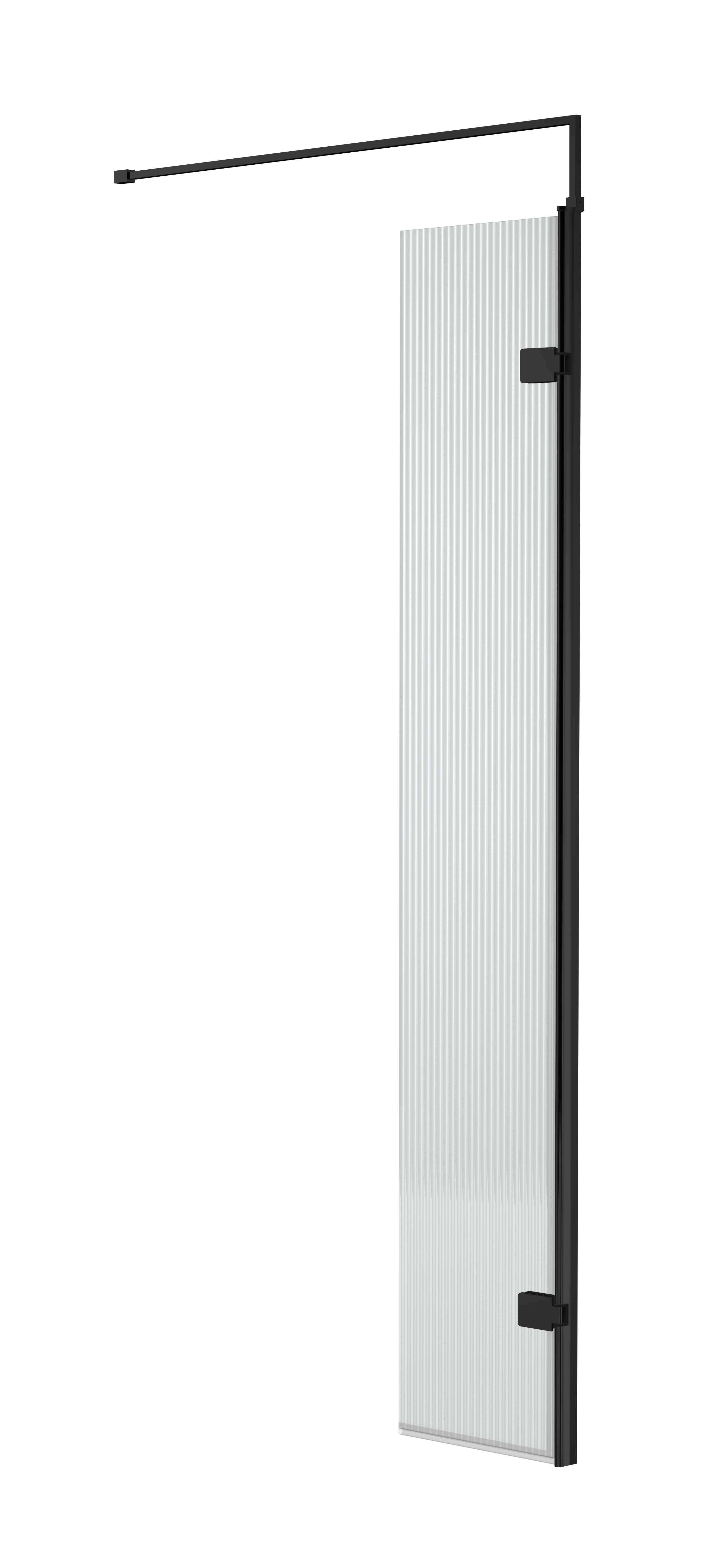 Nuie Matt Black 300mm Fluted Hinged Deflector Screen with Support Bar WRFL18530BP