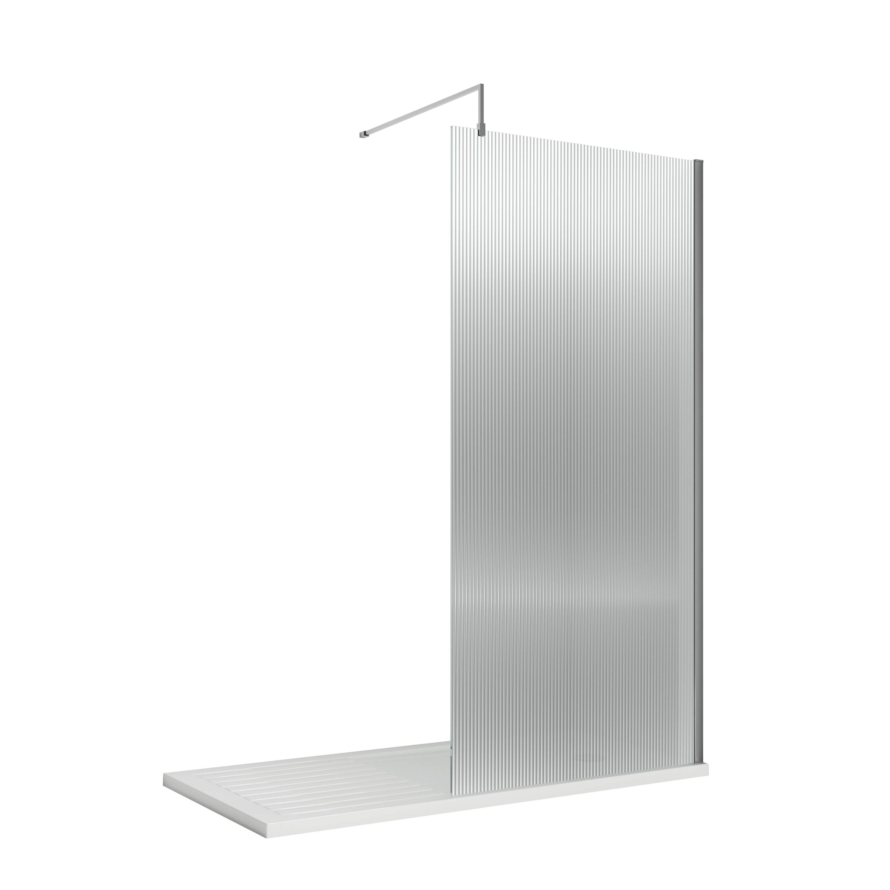 Nuie Chrome 900mm Fluted Wetroom Screen with Support Bar WRFL18590