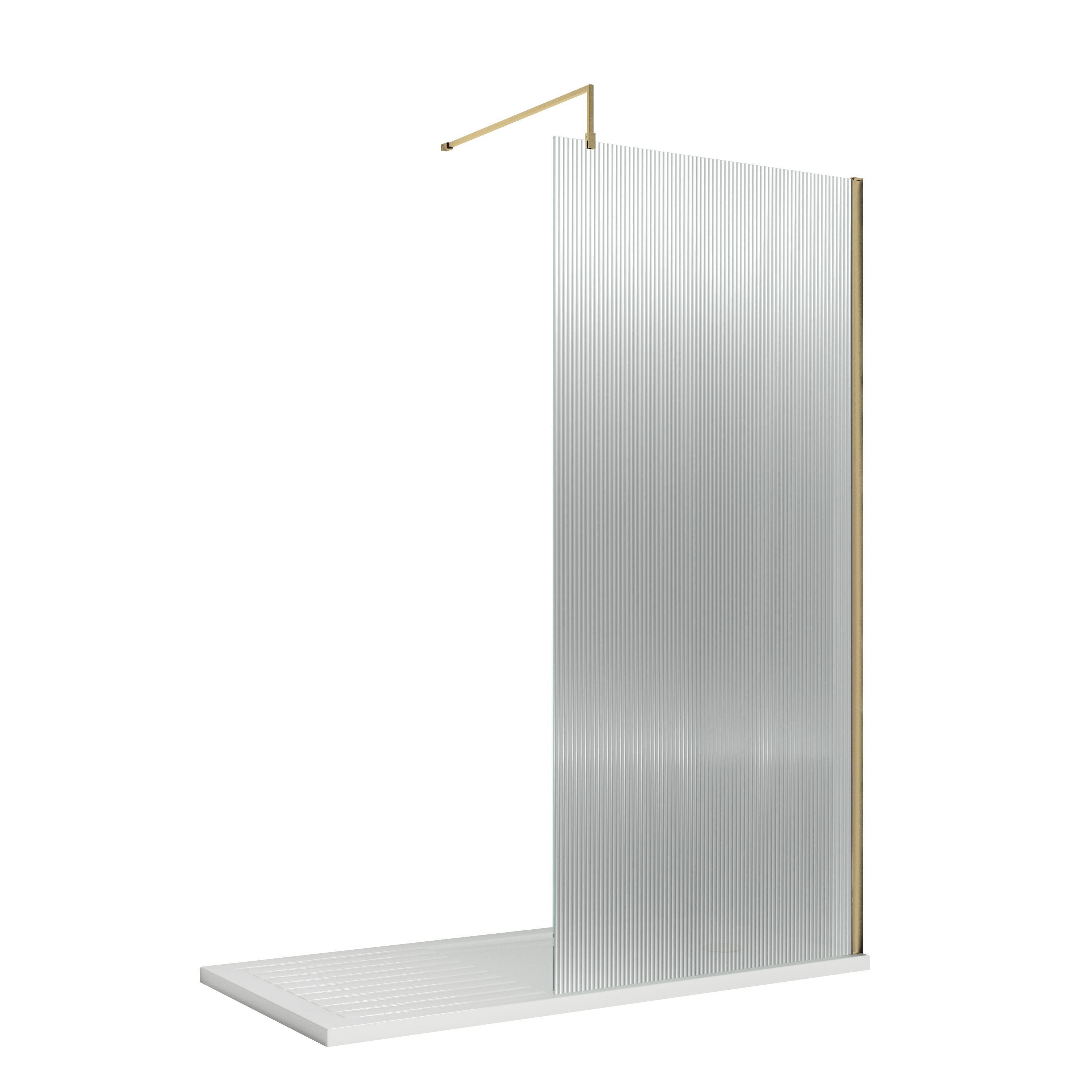 Hudson Reed Wetroom Screen Brushed Brass 1000mm Fluted with Support Bar WRFL19510BB