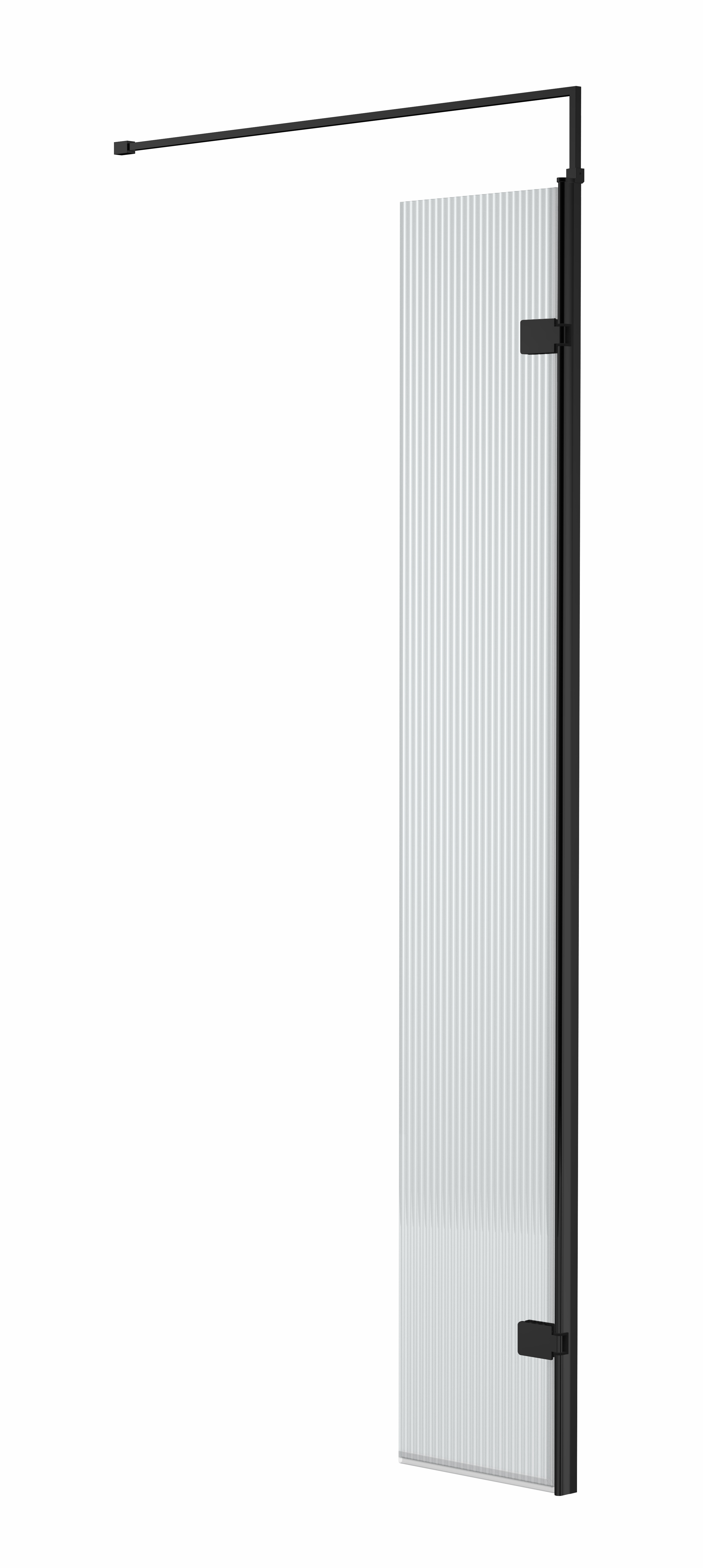 Hudson Reed Wetroom Screen Matt Black 300mm Fluted Hinged with Support Bar WRFL19530BP