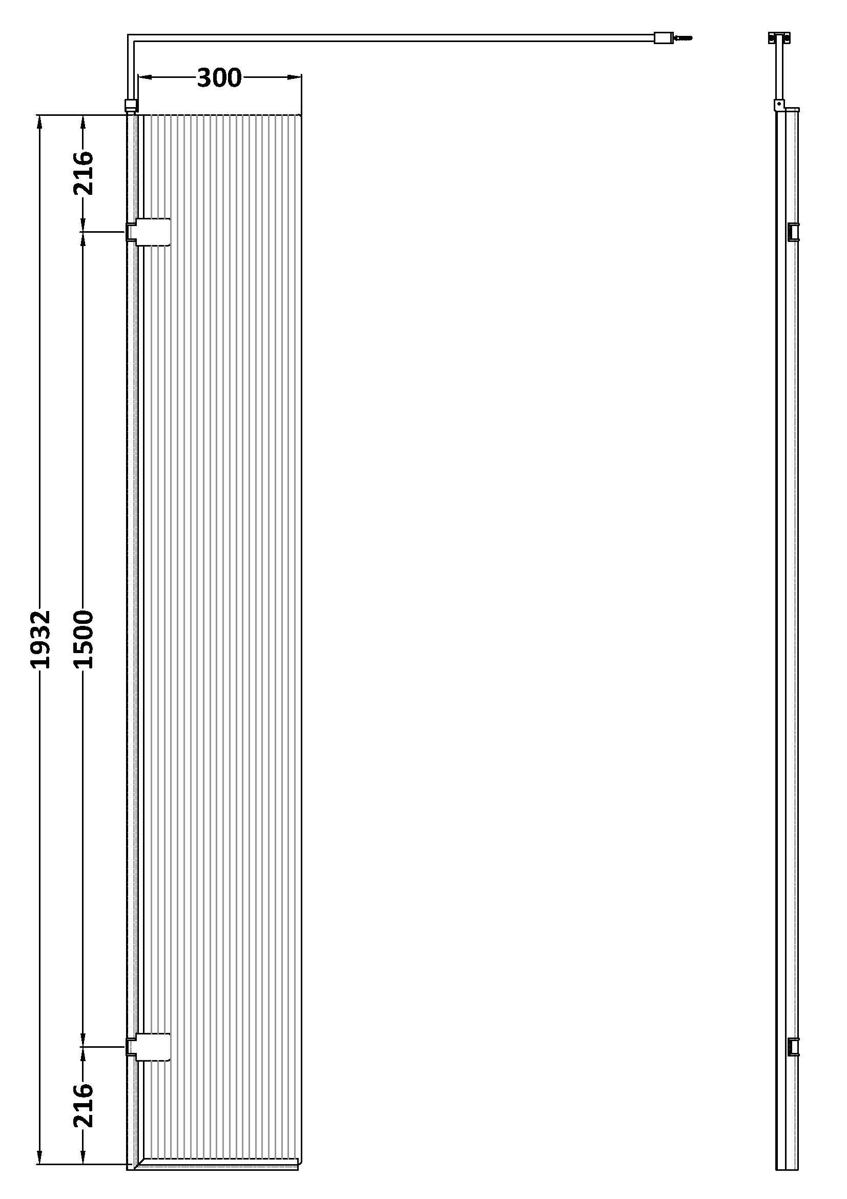 Hudson Reed Wetroom Screen Chrome 300mm Fluted Hinged with Support Bar WRFL19530H