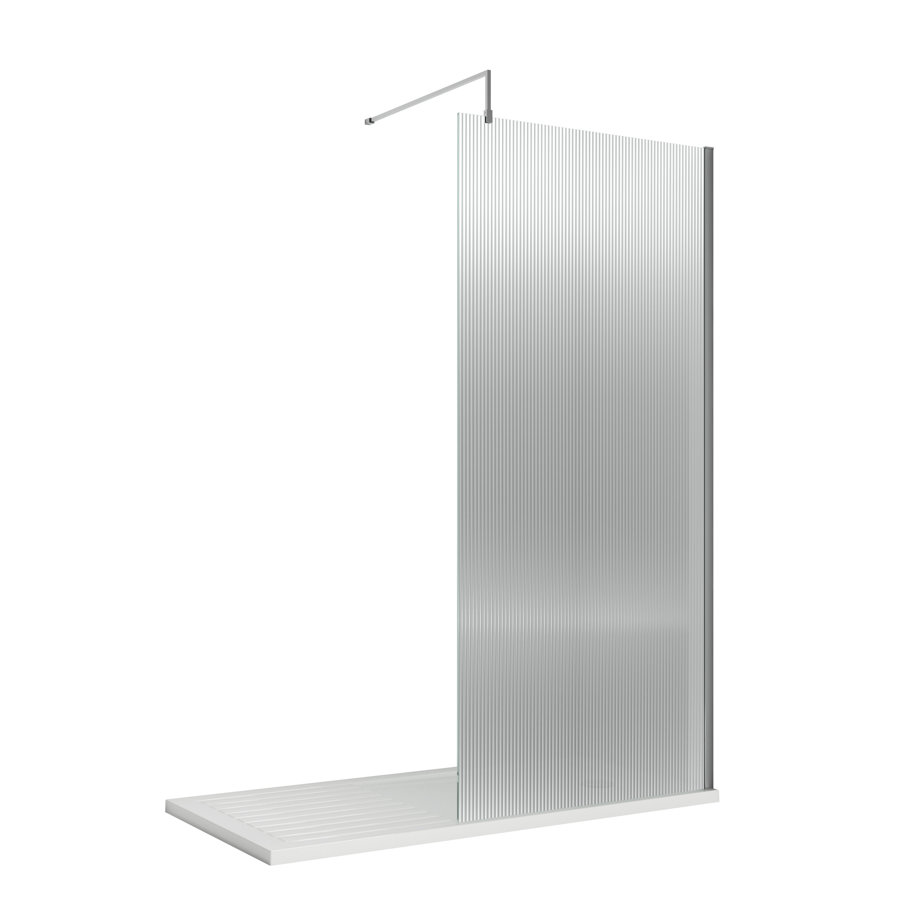 Hudson Reed Wetroom Screen Chrome 900mm Fluted with Support Bar WRFL19590