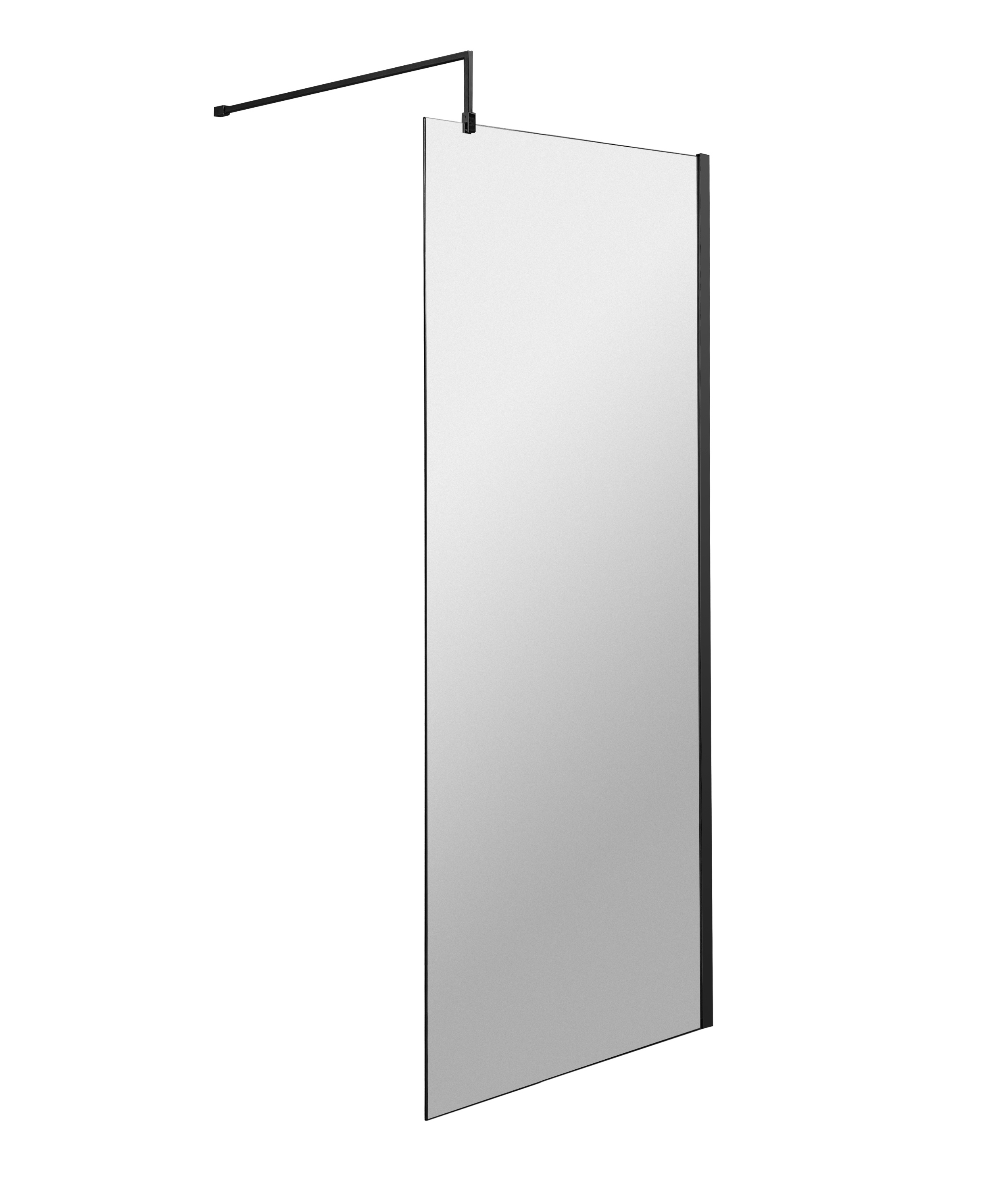 Hudson Reed Wetroom Screen Matt Black 700mm with Support Bar WRSBP70