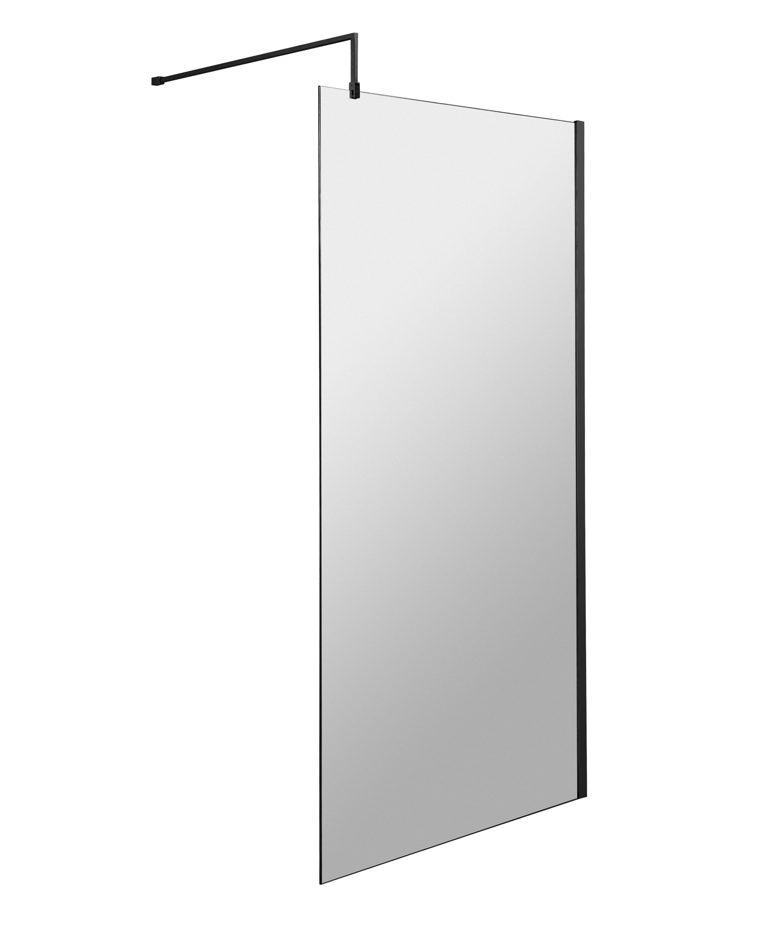 Nuie Matt Black 1000mm Wetroom Screen with Support Bar WRSCBP10