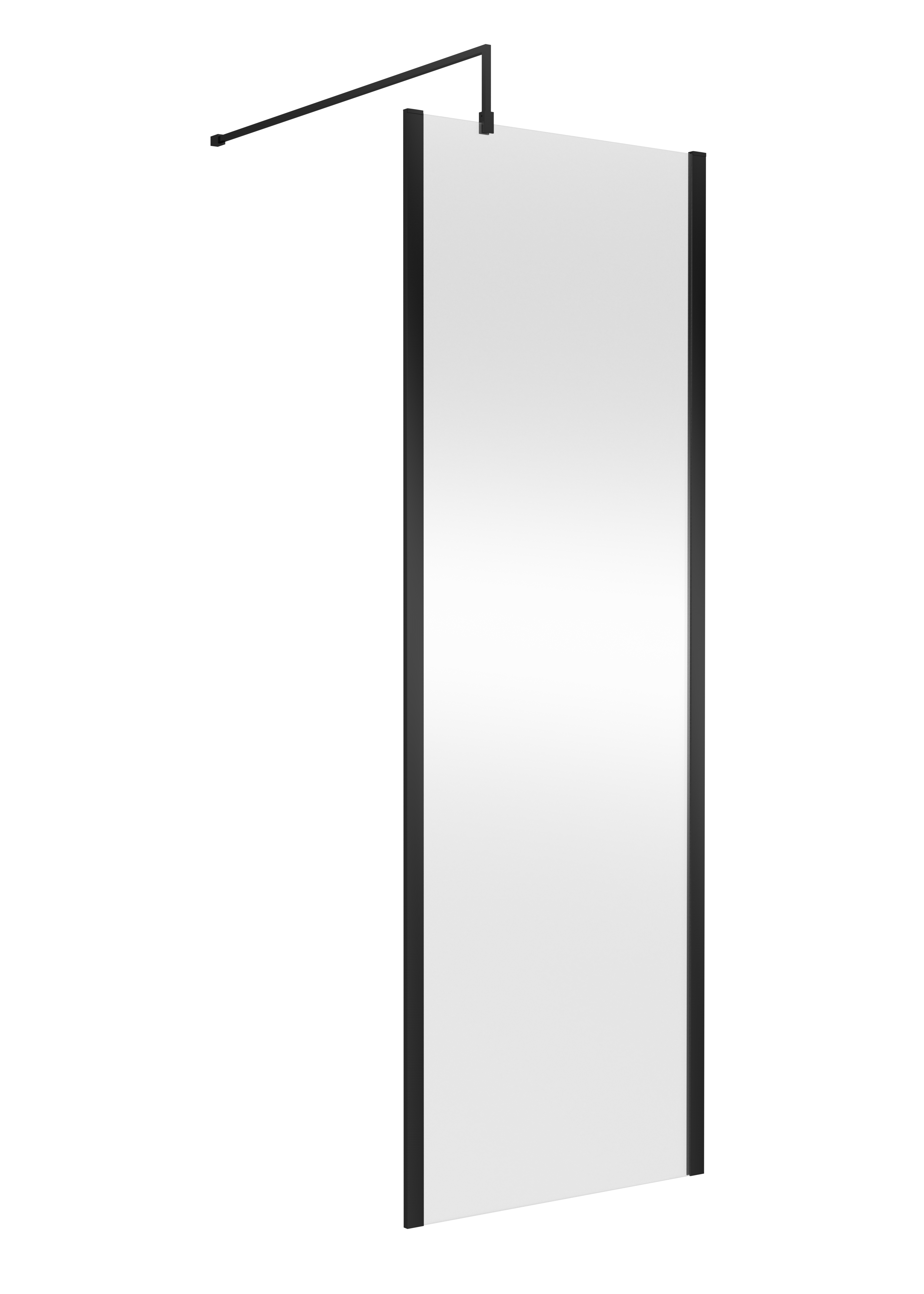 Nuie Matt Black 700mm Partially Framed Wetroom Screen with Support Bar WRSCOBP70