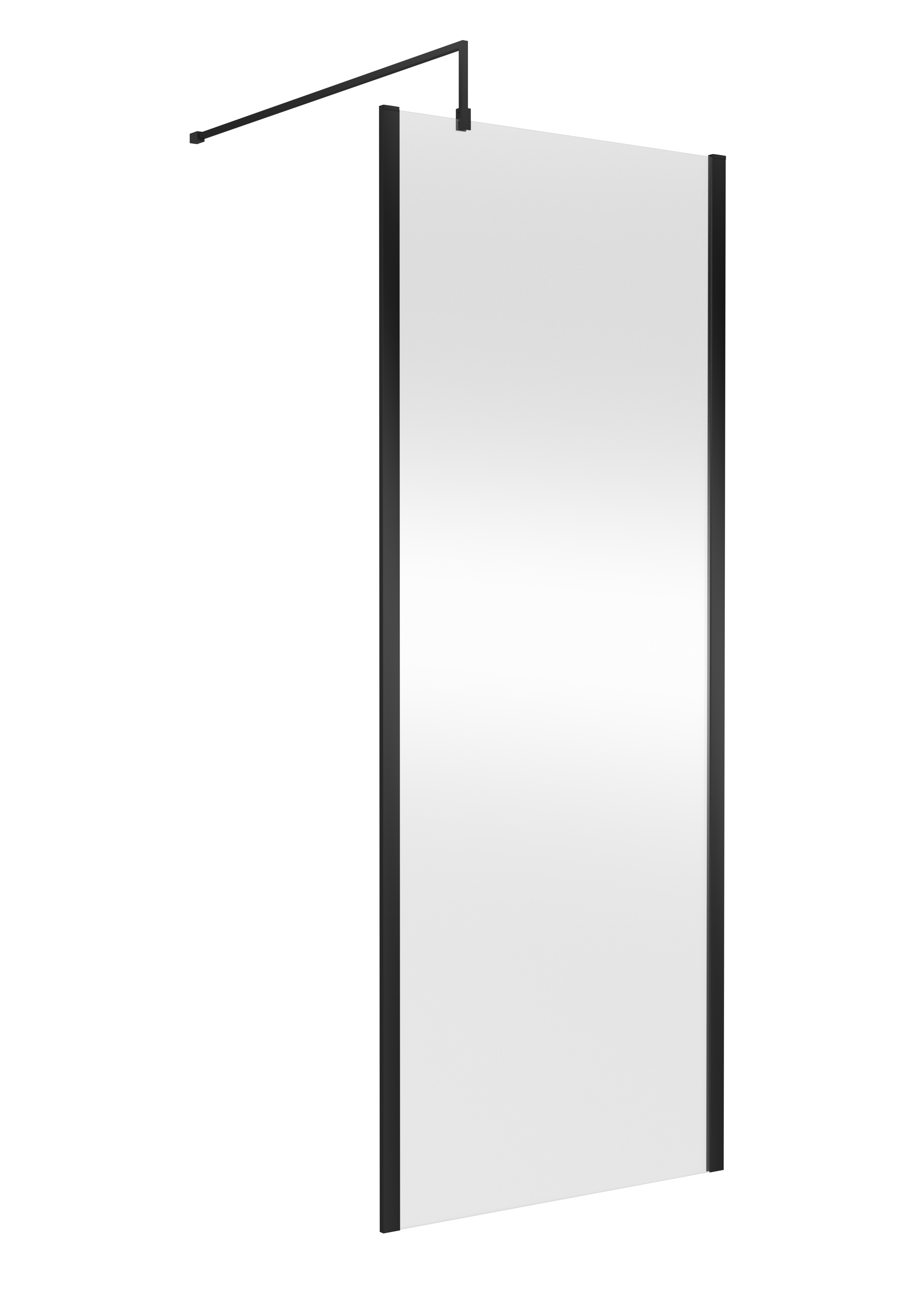 Nuie Matt Black 800mm Partially Framed Wetroom Screen with Support Bar WRSCOBP80